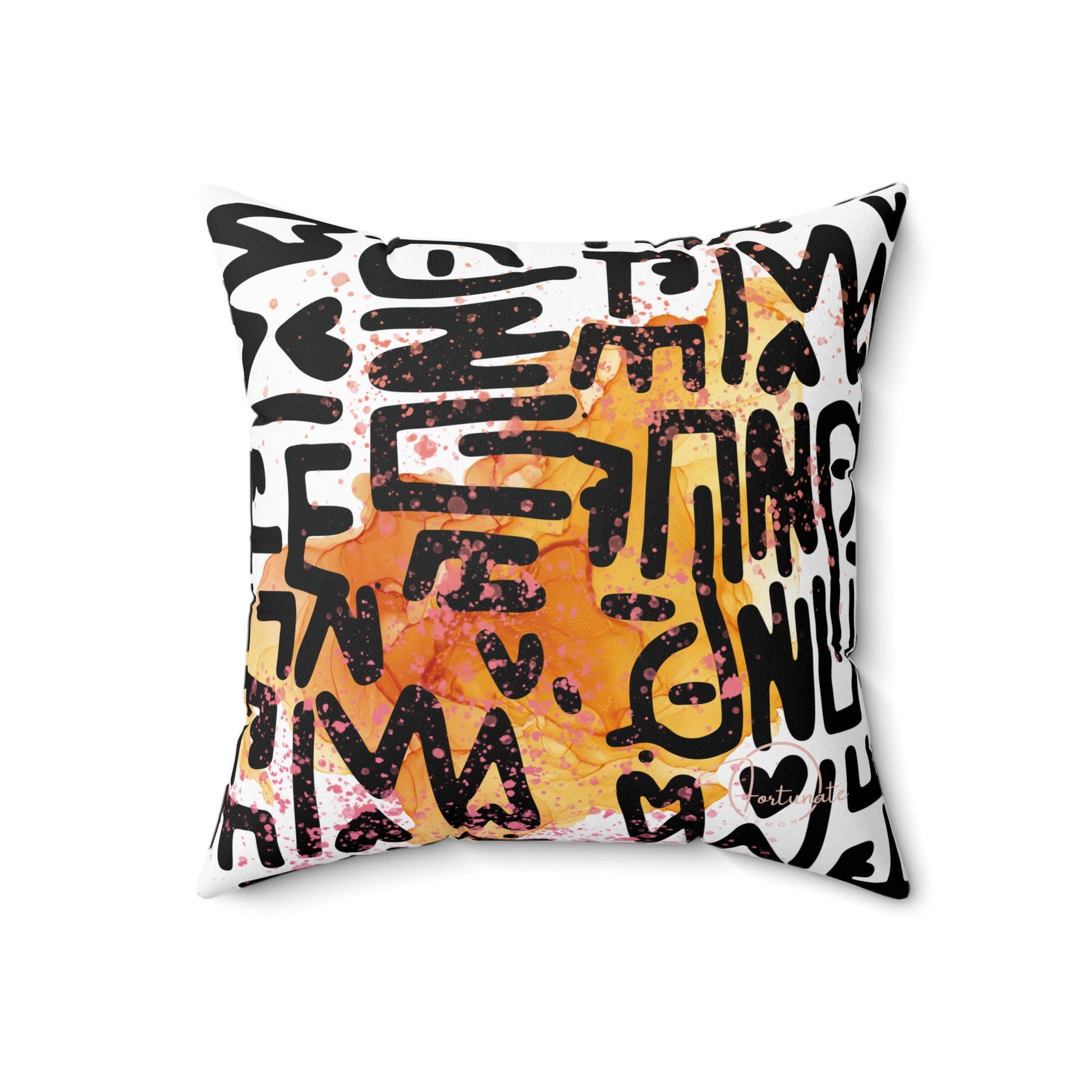 Graffiti Hearts Decorative Pillow — Abstract Handwritten Love Design - Fortunate Lemon Shop