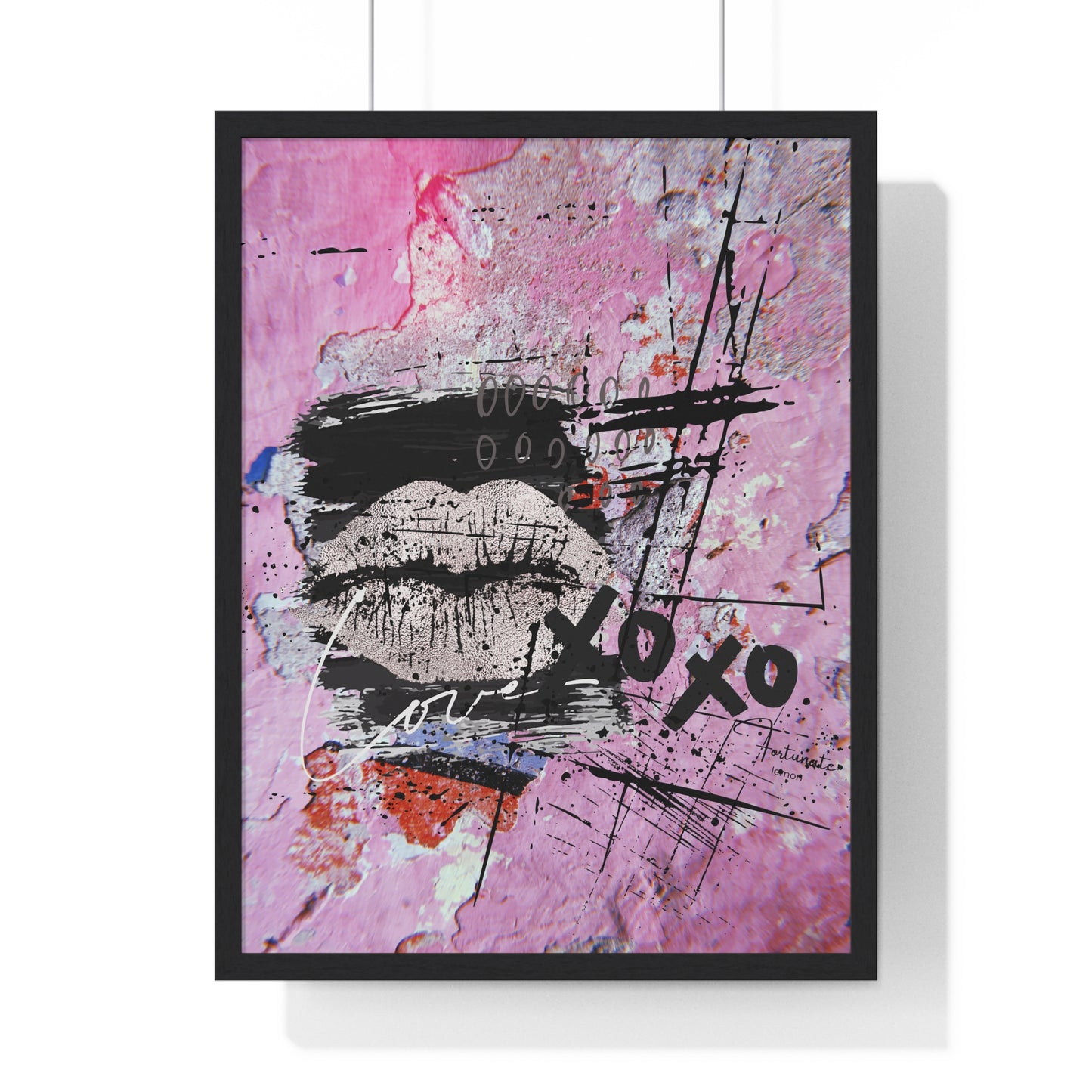 XOXO Lip Print Framed Poster — Pink Abstract Pop Art Wall Decor - Fortunate Lemon Shop