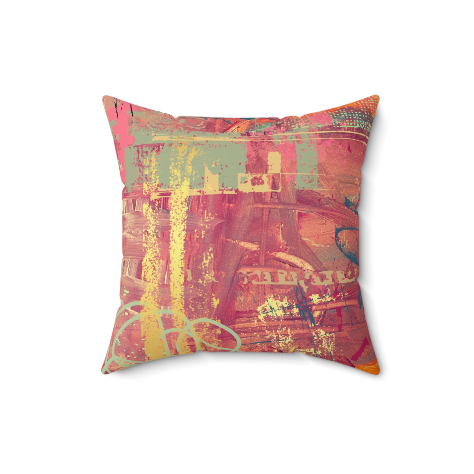 Abstract Pink Retro Square Pillow - Colorful Modern Decorative Throw Pillow - Fortunate Lemon Shop