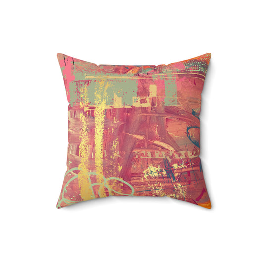 Abstract Pink Retro Square Pillow - Colorful Modern Decorative Throw Pillow - Fortunate Lemon Shop