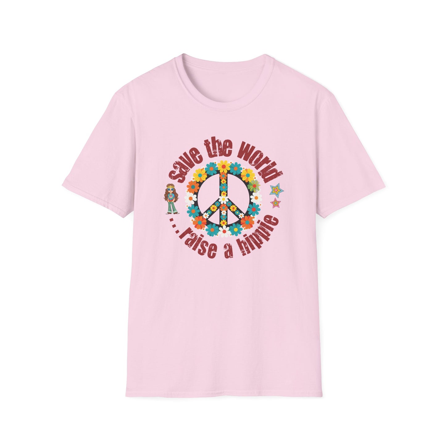 Vintage T-Shirt – "Save the World, Raise a Hippie" Peace Sign Floral Design - Fortunate Lemon Shop