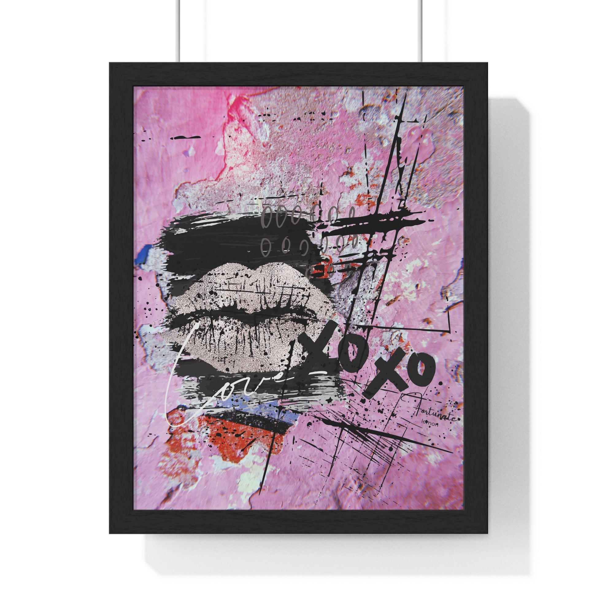 XOXO Lip Print Framed Poster — Pink Abstract Pop Art Wall Decor - Fortunate Lemon Shop