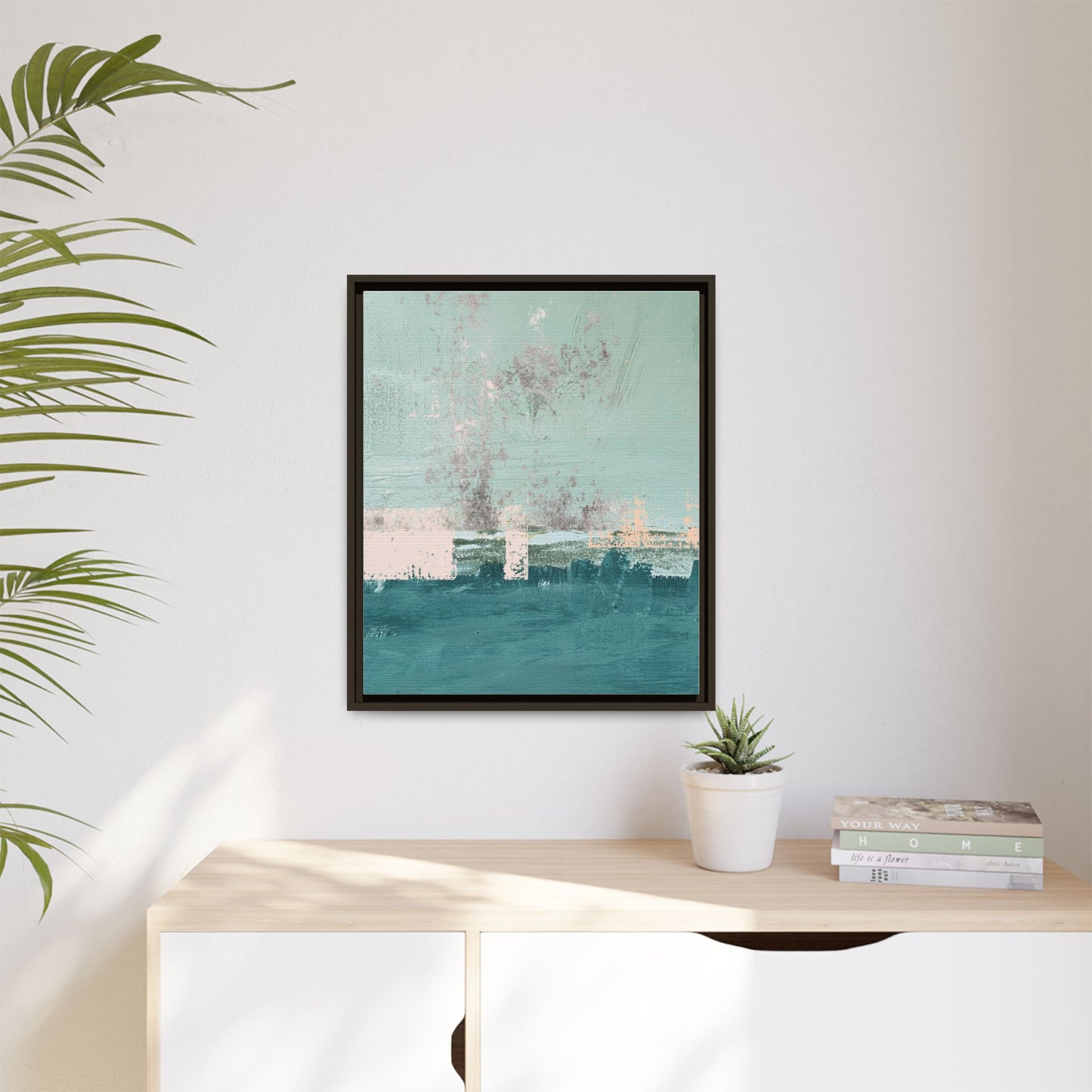Abstract Seafoam Horizon Matte Canvas Framed Wall Art