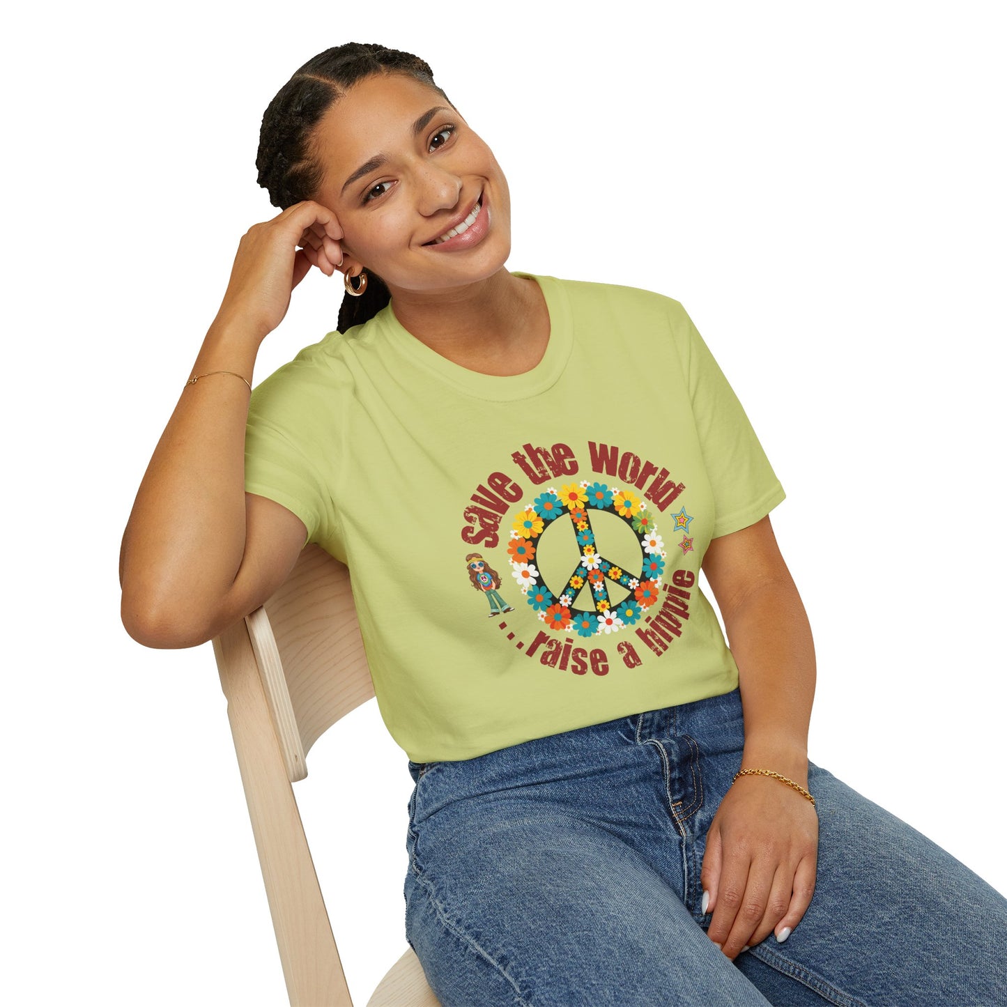 Vintage T-Shirt – "Save the World, Raise a Hippie" Peace Sign Floral Design - Fortunate Lemon Shop