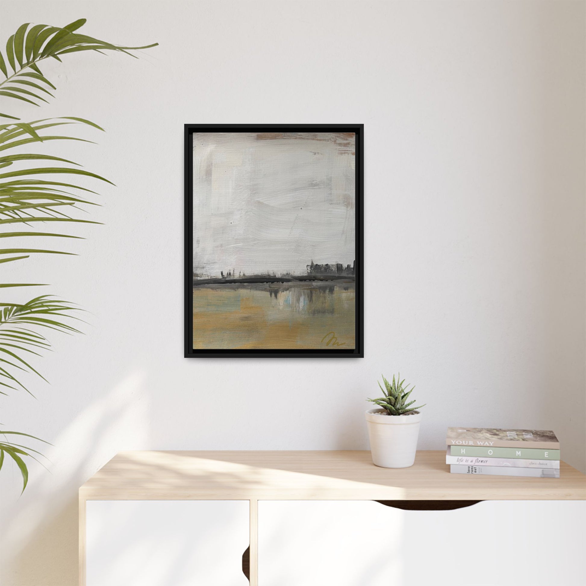 Urban Reflection Landscape Canvas Art – Neutral Coastal Horizon - Fortunate Lemon Shop