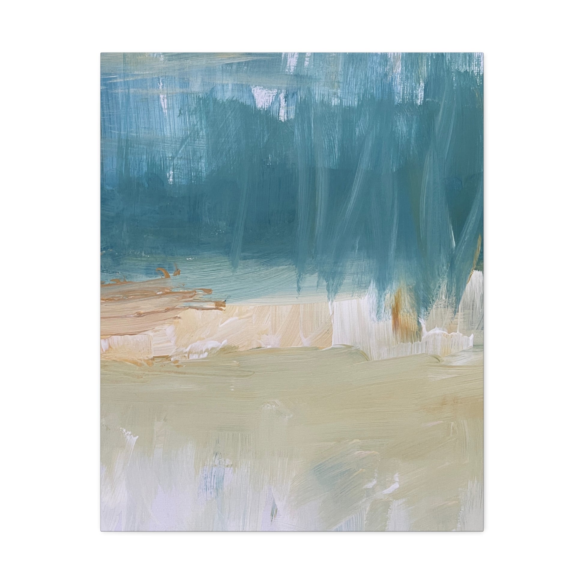 Abstract Seaside Brushstroke Stretched Canvas - Coastal Teal Wall Art - Fortunate Lemon Shop