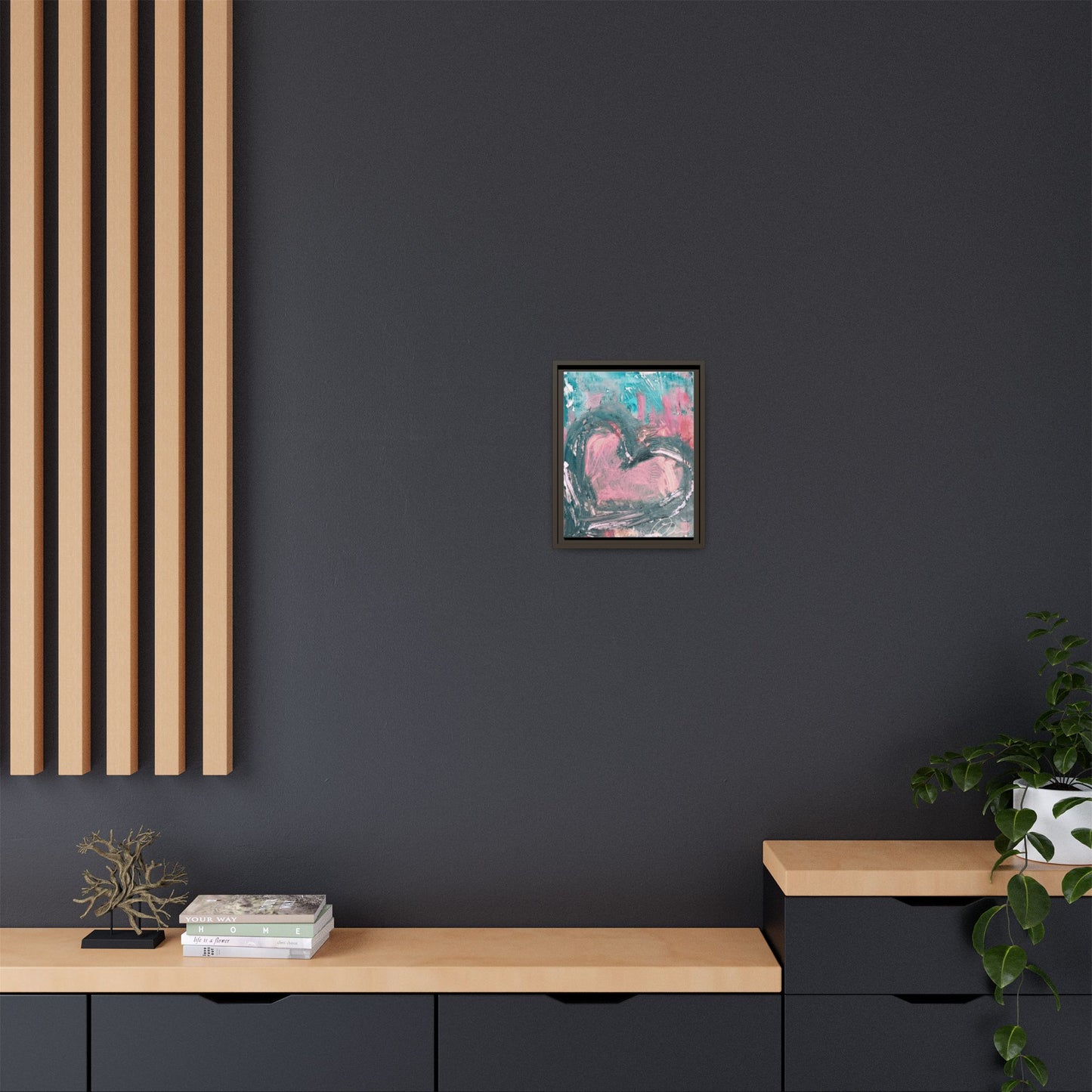 Abstract Pink Heart Framed Canvas Art – Romantic Multi-Color Wall Decor - Fortunate Lemon Shop