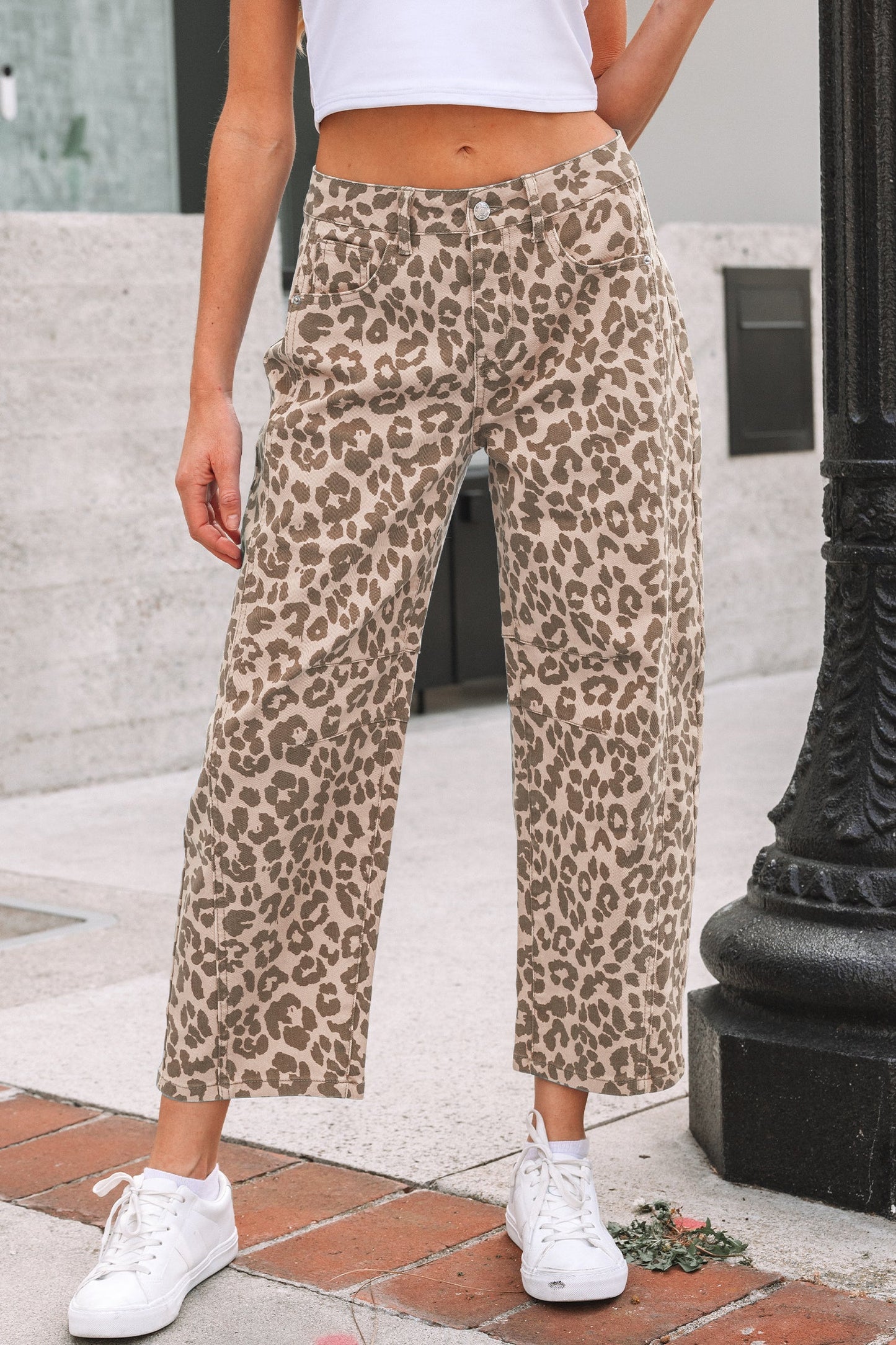 Leopard High Waist Straight Jeans - Fortunate Lemon Shop