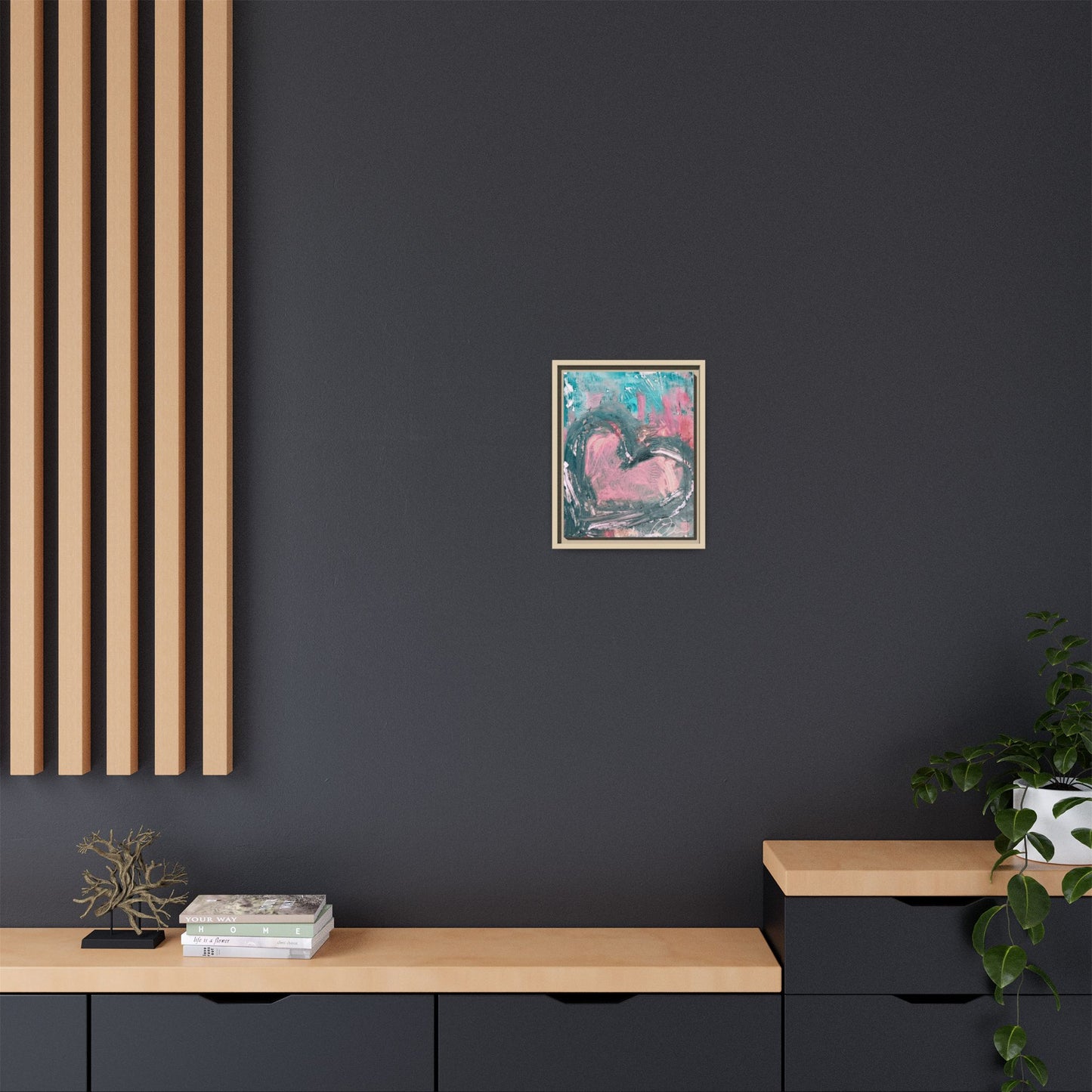 Abstract Pink Heart Framed Canvas Art – Romantic Multi-Color Wall Decor - Fortunate Lemon Shop