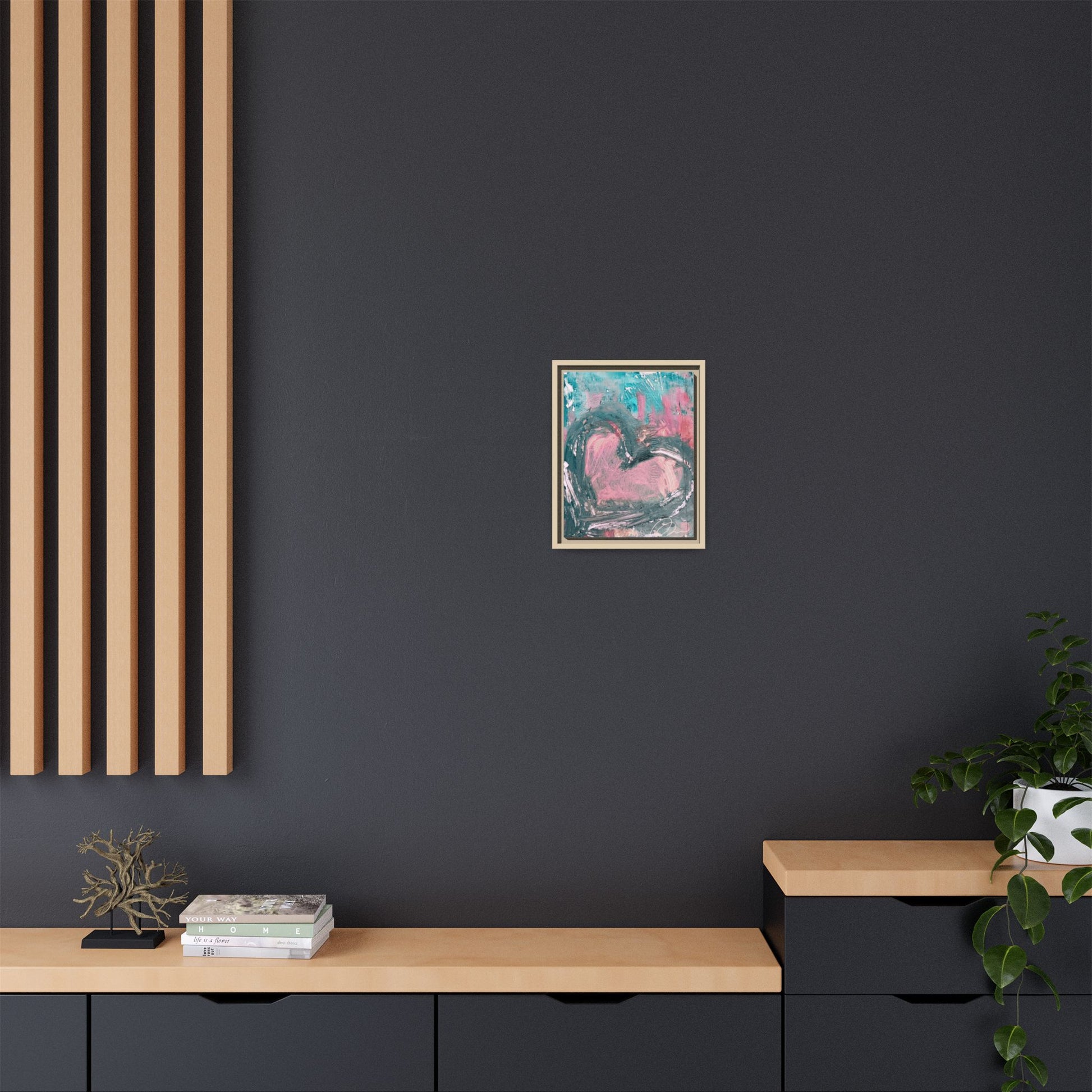 Abstract Pink Heart Framed Canvas Art – Romantic Multi-Color Wall Decor - Fortunate Lemon Shop