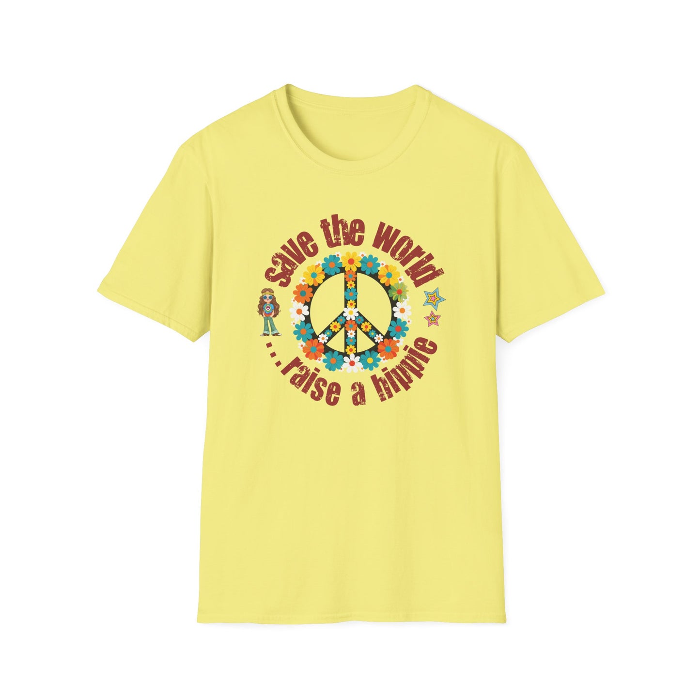 Vintage T-Shirt – "Save the World, Raise a Hippie" Peace Sign Floral Design - Fortunate Lemon Shop