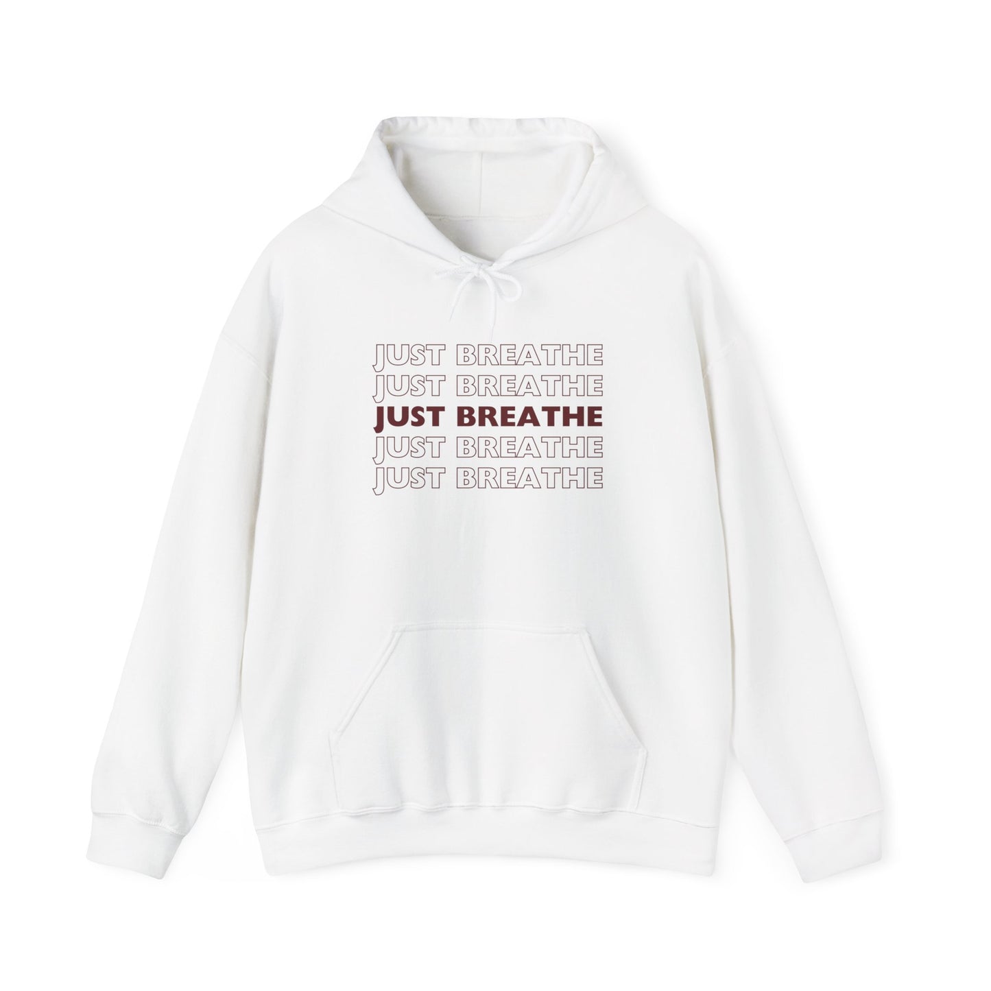 Just Breathe Hoodie – Minimal Motivational Pullover with ‘Just Breathe’ Text & Script Back Logo - Fortunate Lemon Shop