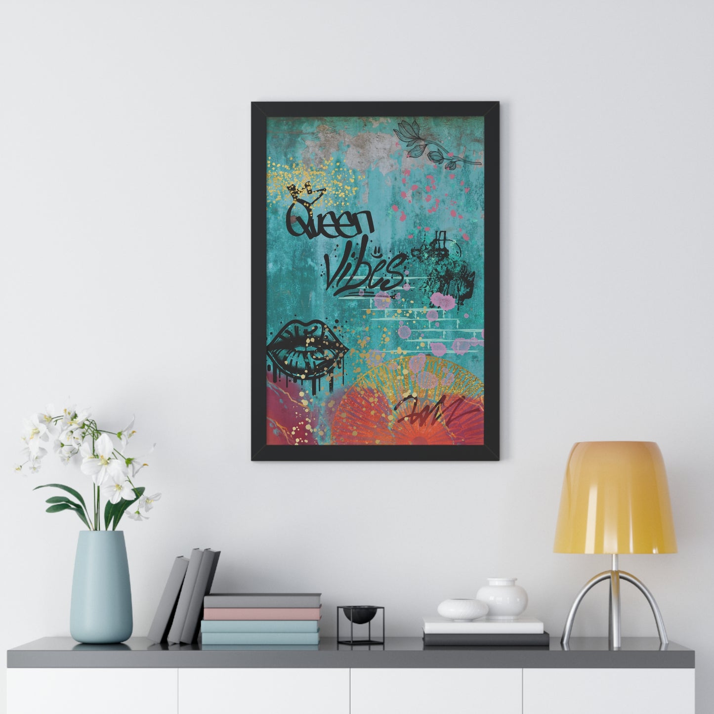 Queen Vibes Framed Poster — Urban Graffiti Wall Art, Feminine Inspirational Print