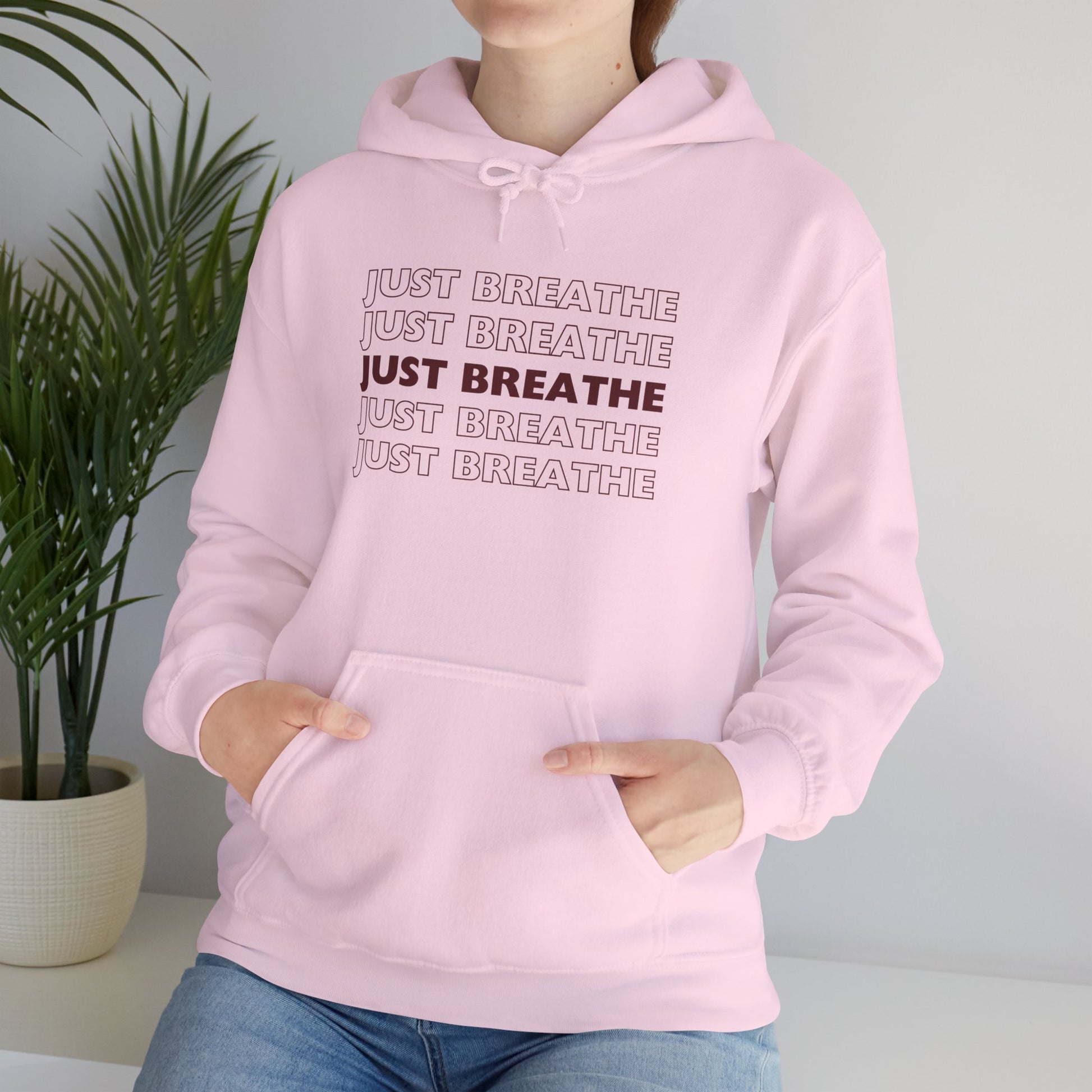 Just Breathe Hoodie – Minimal Motivational Pullover with ‘Just Breathe’ Text & Script Back Logo - Fortunate Lemon Shop