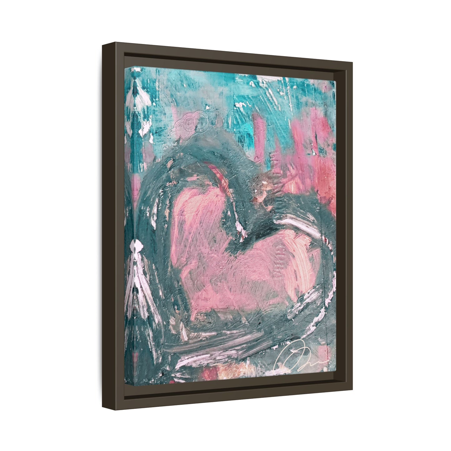 Abstract Pink Heart Framed Canvas Art – Romantic Multi-Color Wall Decor - Fortunate Lemon Shop