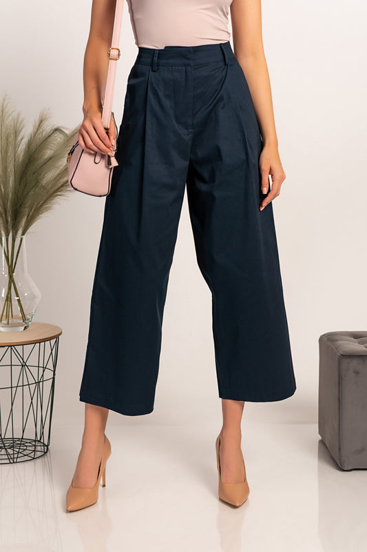 Elegant trousers with wide legs Mancha, dark blue - Fortunate Lemon Shop