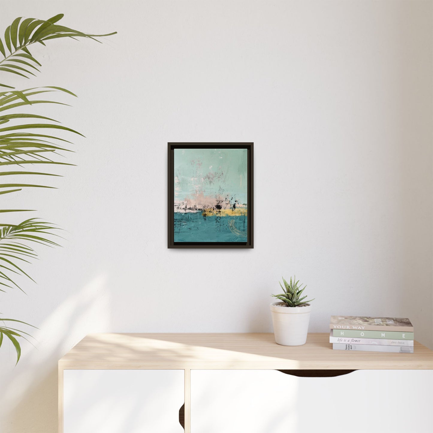 Abstract Coastal Matte Canvas Framed Art - Teal, Coral & Gold Modern Wall Decor - Fortunate Lemon Shop