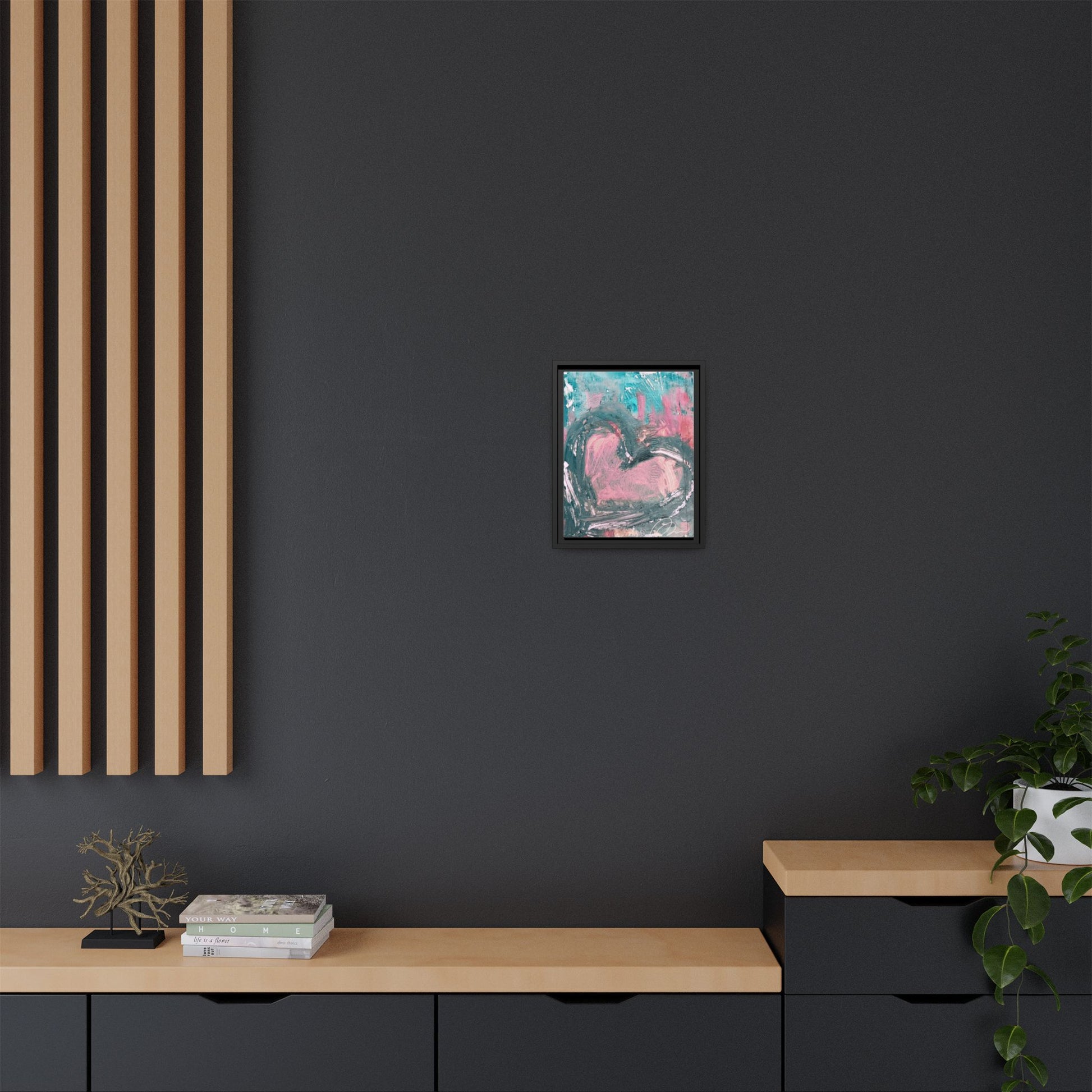 Abstract Pink Heart Framed Canvas Art – Romantic Multi-Color Wall Decor - Fortunate Lemon Shop