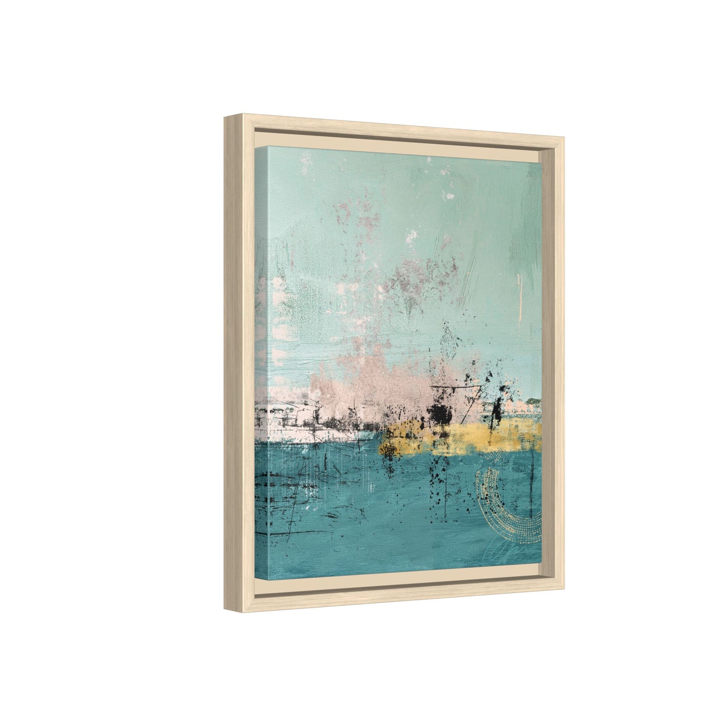 Abstract Coastal Matte Canvas Framed Art - Teal, Coral & Gold Modern Wall Decor - Fortunate Lemon Shop