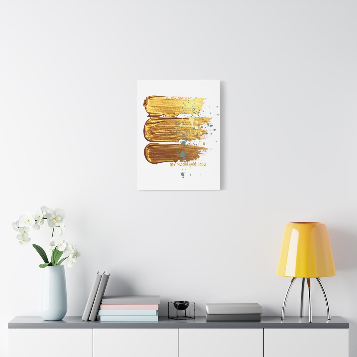 Gold Brushstroke Canvas Art – “You’re Solid Gold, Baby” Stretched Wall Print - Fortunate Lemon Shop