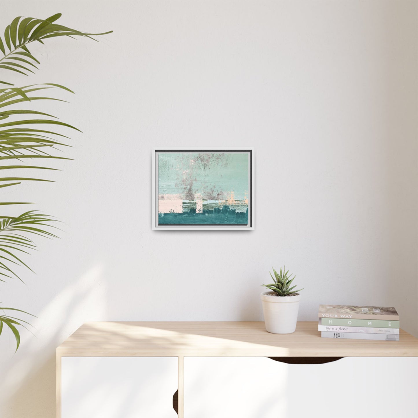 Abstract Seafoam Horizon Matte Canvas Framed Wall Art