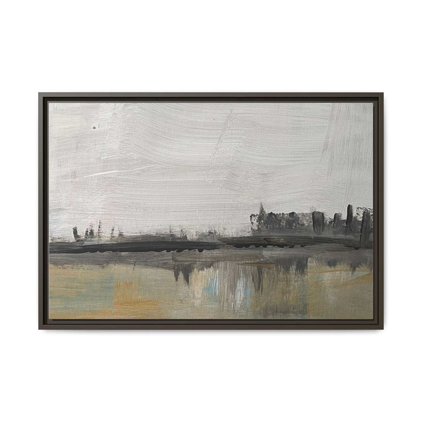 Urban Reflection Framed Canvas Print — Neutral Cityscape Wall Art