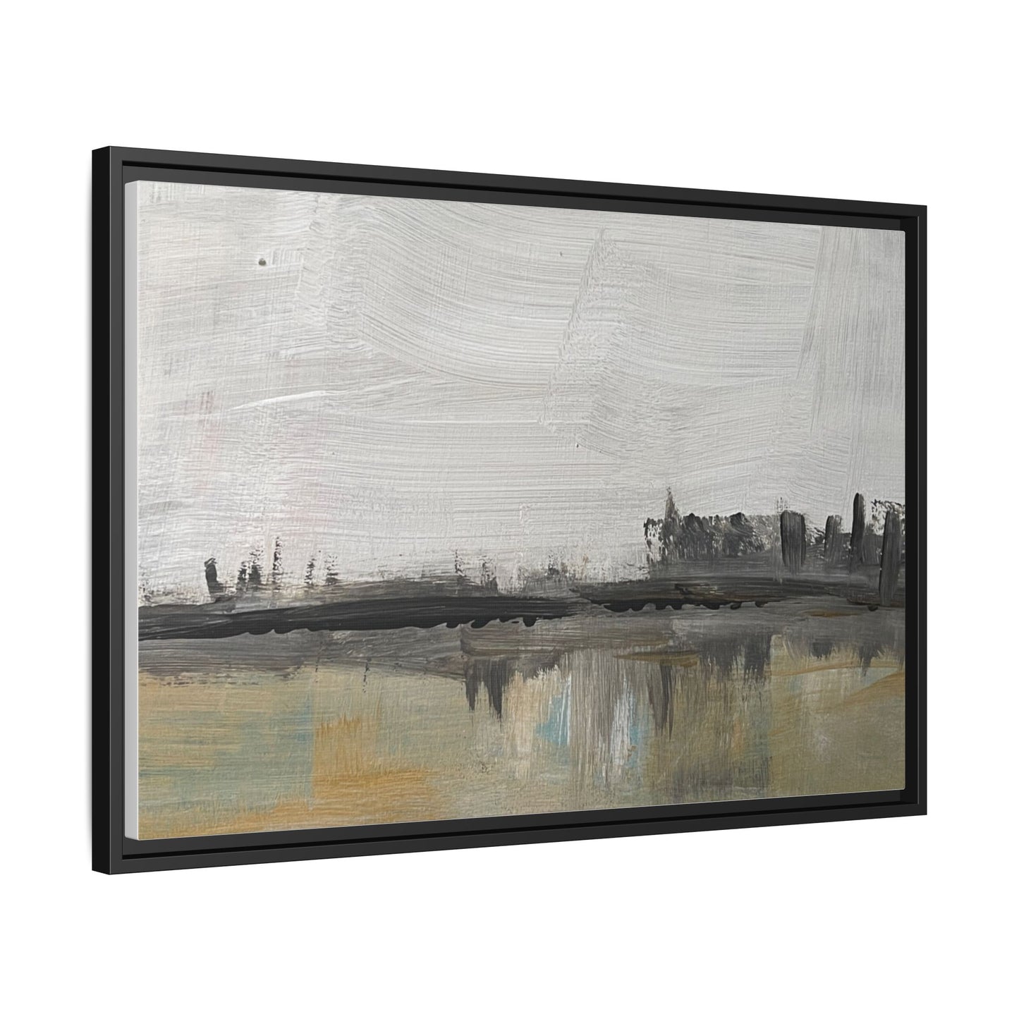 Urban Reflection Framed Canvas Print — Neutral Cityscape Wall Art