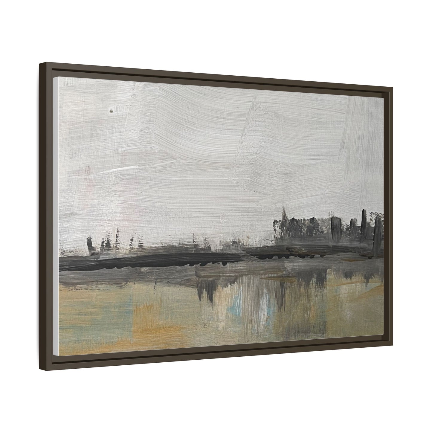 Urban Reflection Framed Canvas Print — Neutral Cityscape Wall Art