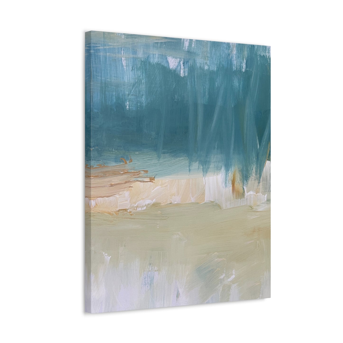Abstract Seaside Brushstroke Stretched Canvas - Coastal Teal Wall Art - Fortunate Lemon Shop
