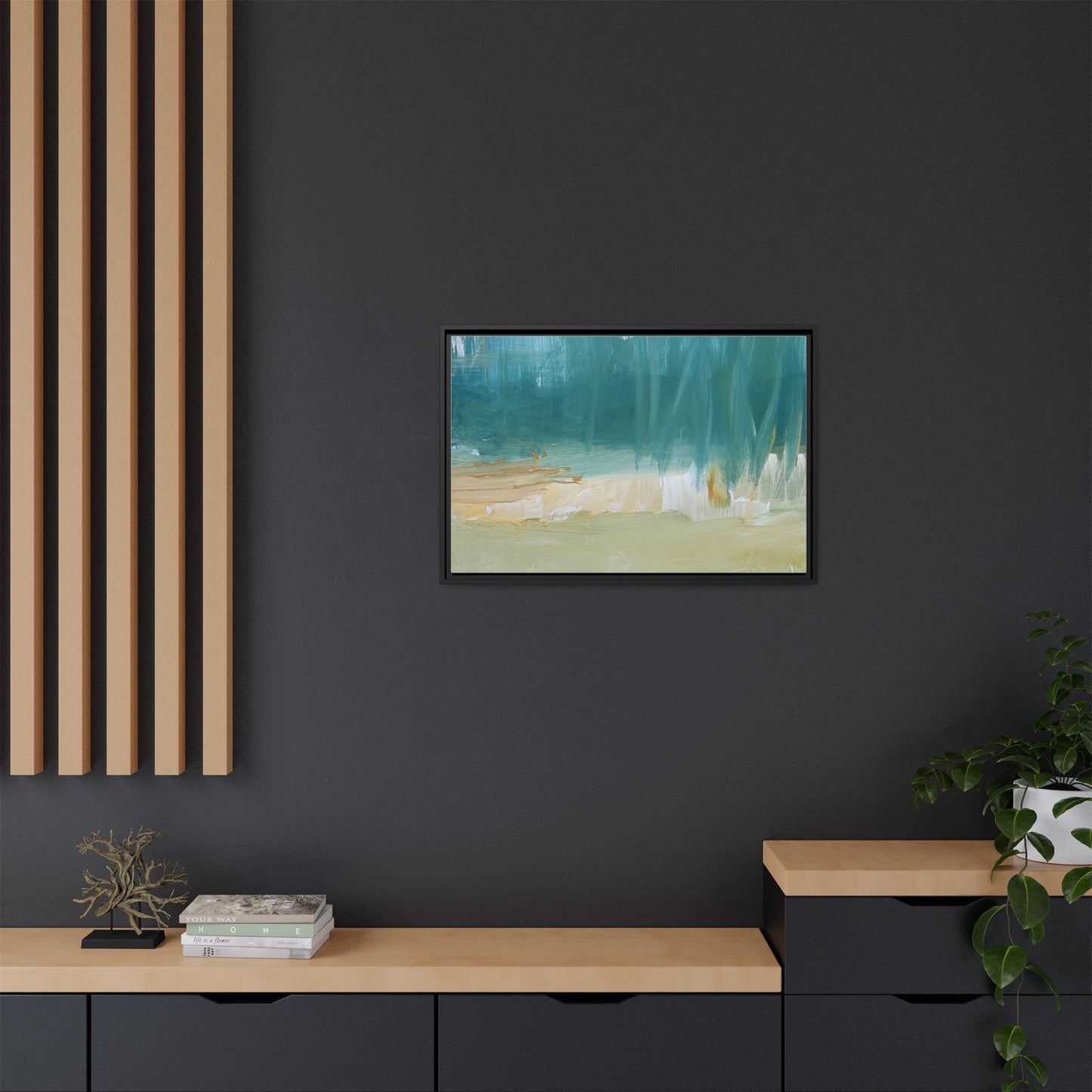 Teal Coastal Abstract Matte Canvas Framed Wall Art