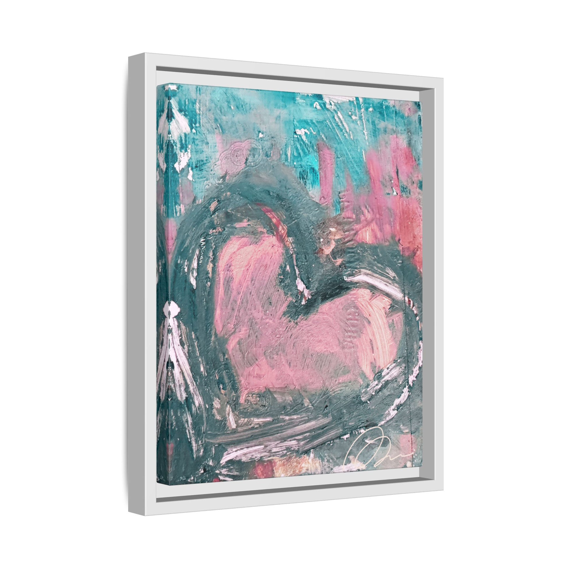 Abstract Pink Heart Framed Canvas Art – Romantic Multi-Color Wall Decor - Fortunate Lemon Shop