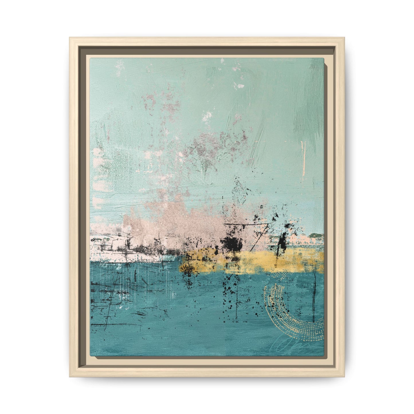 Abstract Coastal Matte Canvas Framed Art - Teal, Coral & Gold Modern Wall Decor - Fortunate Lemon Shop
