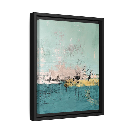 Abstract Coastal Matte Canvas Framed Art - Teal, Coral & Gold Modern Wall Decor - Fortunate Lemon Shop