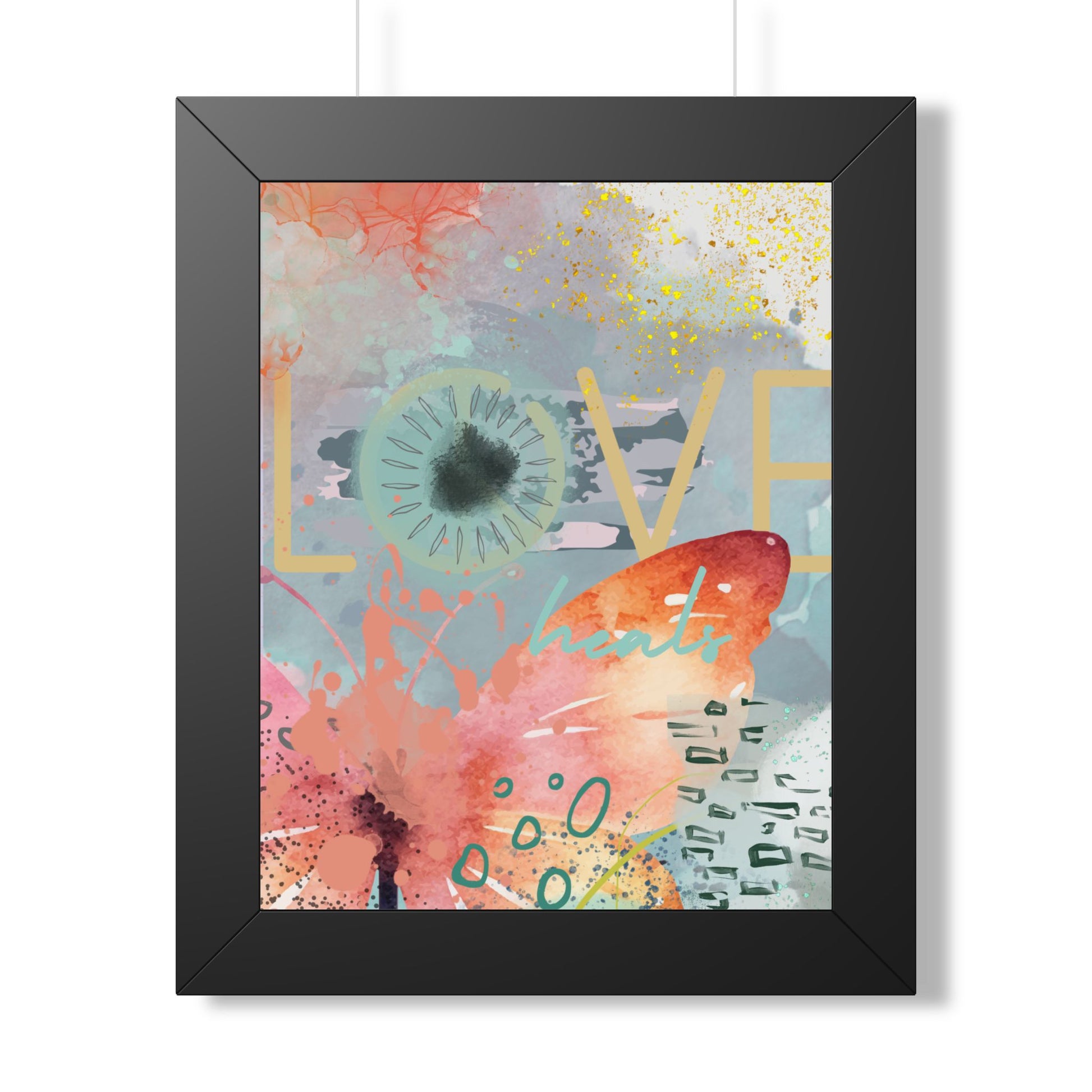 Framed Poster — 'Love Heals' Watercolor Floral Vertical Art Print - Fortunate Lemon Shop
