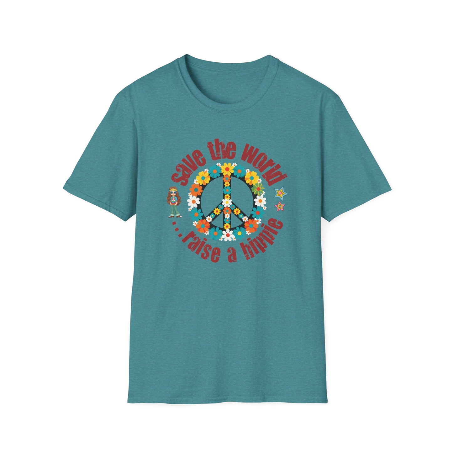 Vintage T-Shirt – "Save the World, Raise a Hippie" Peace Sign Floral Design - Fortunate Lemon Shop