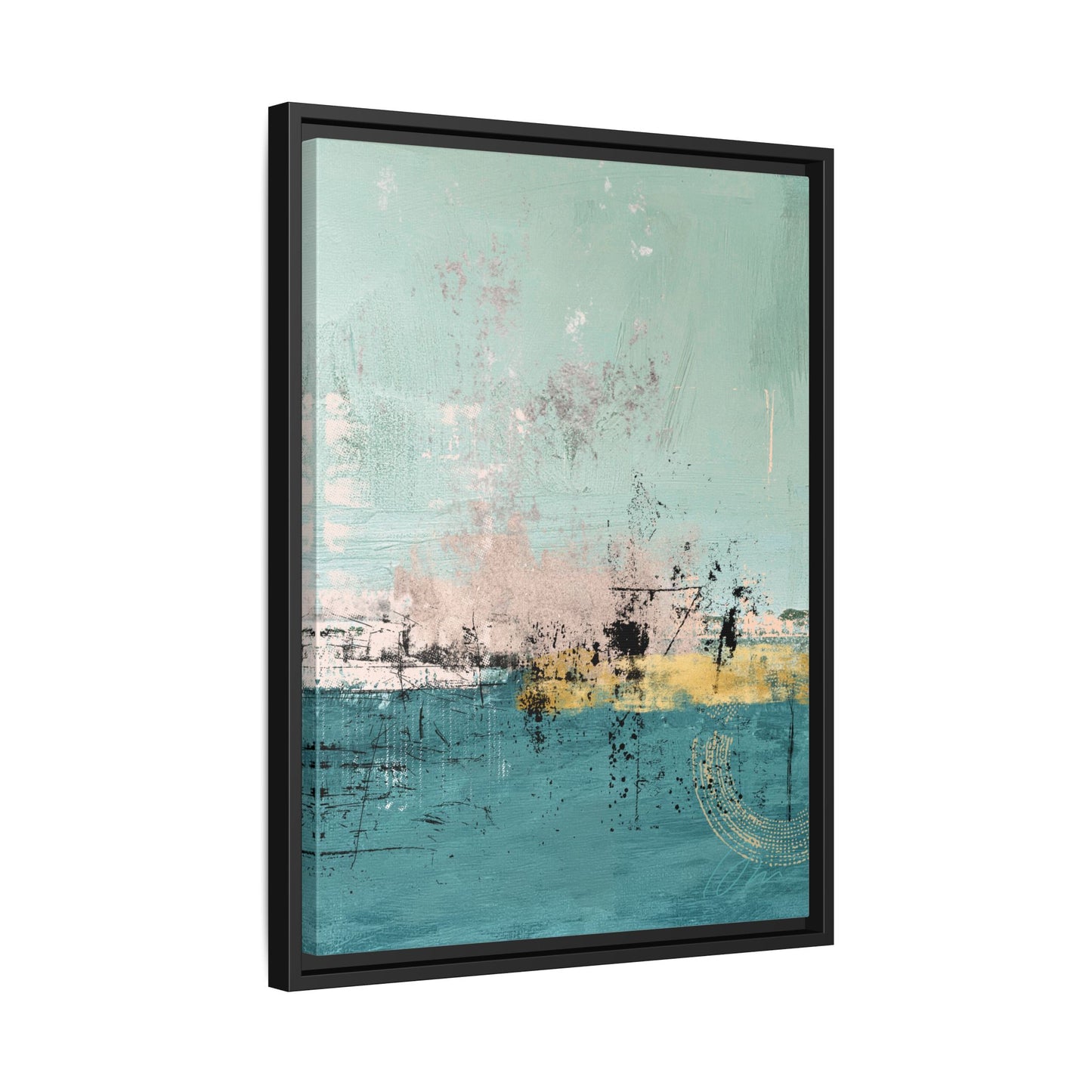 Abstract Coastal Matte Canvas Framed Art - Teal, Coral & Gold Modern Wall Decor - Fortunate Lemon Shop