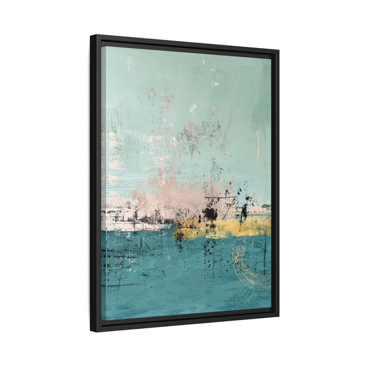 Abstract Coastal Matte Canvas Framed Art - Teal, Coral & Gold Modern Wall Decor - Fortunate Lemon Shop