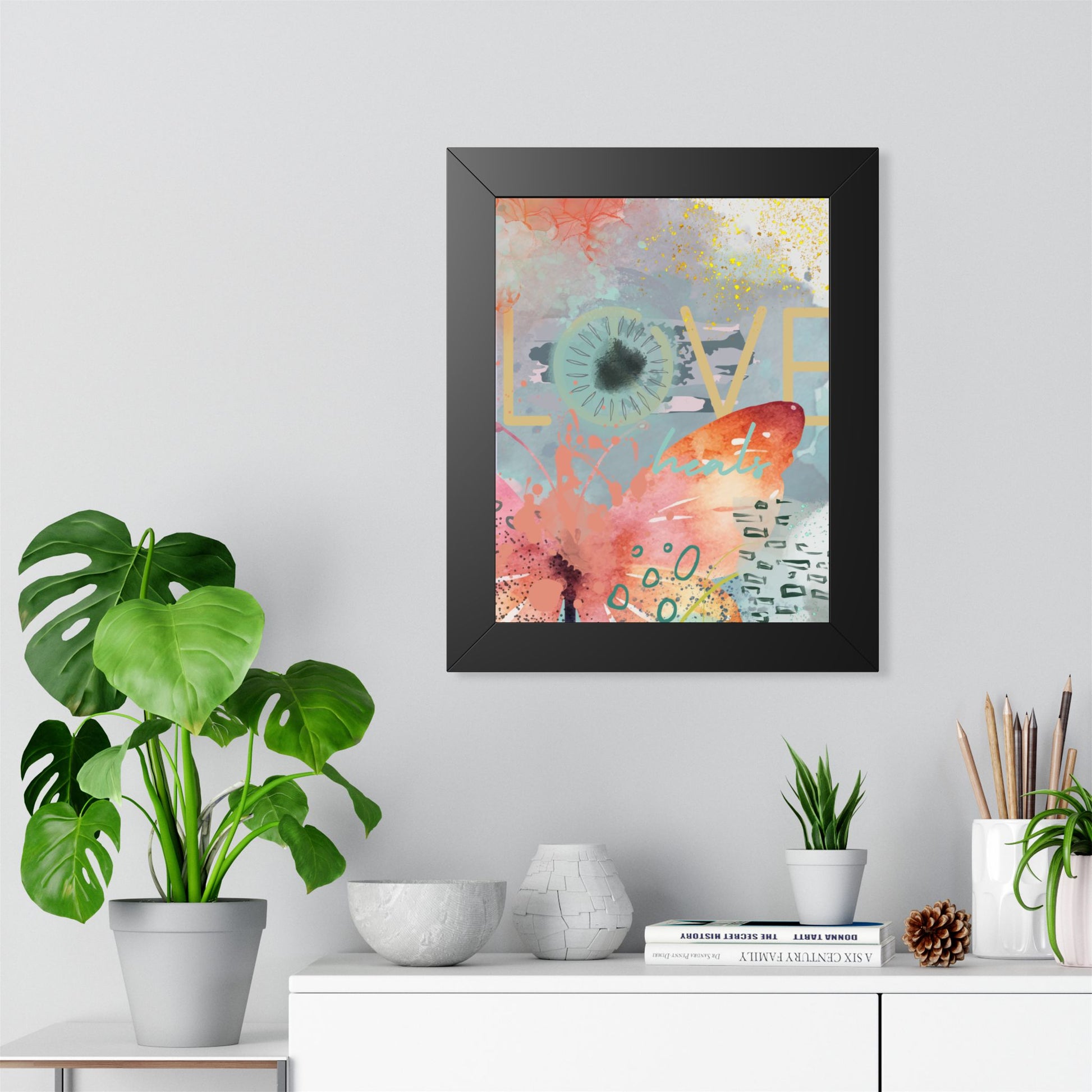 Framed Poster — 'Love Heals' Watercolor Floral Vertical Art Print - Fortunate Lemon Shop