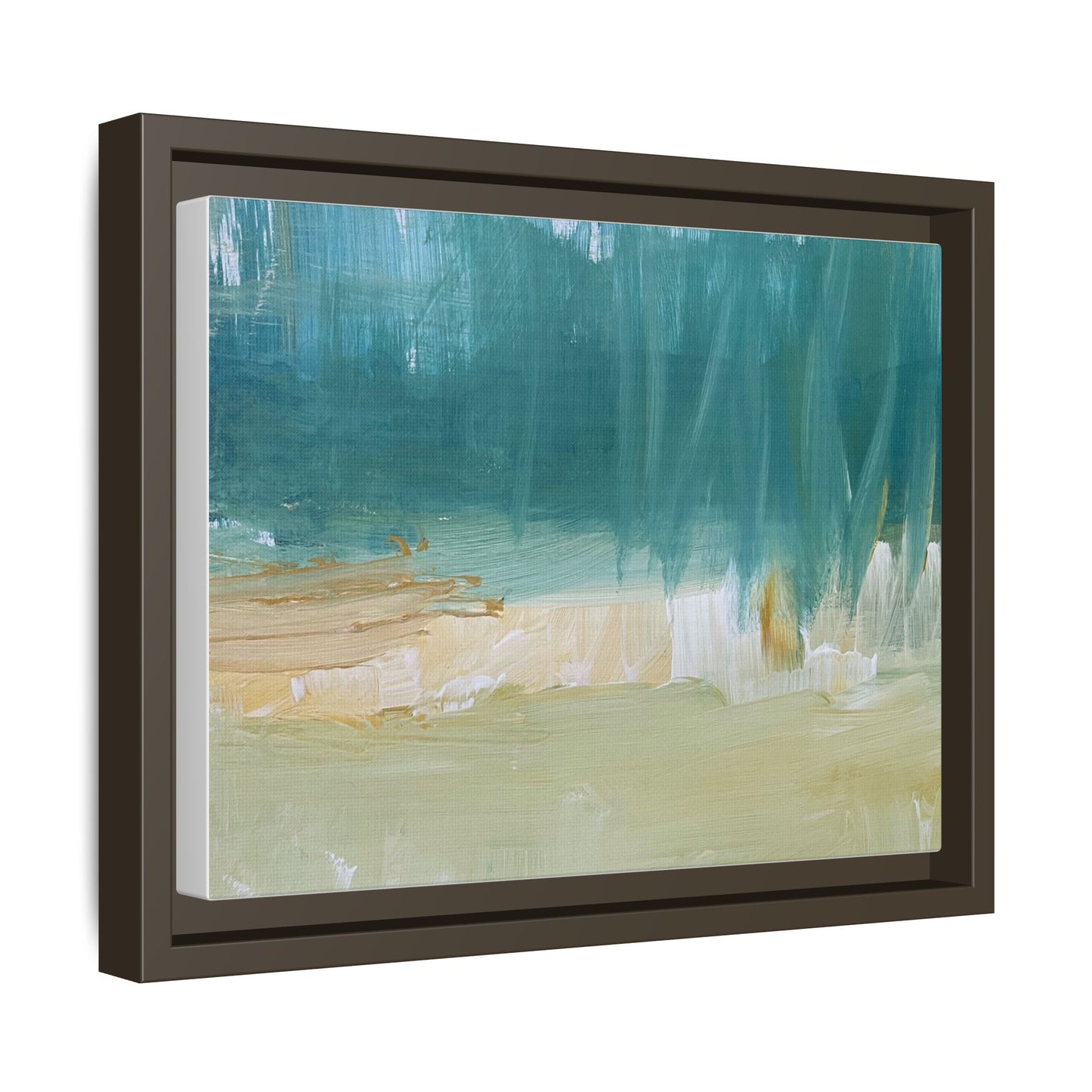 Teal Coastal Abstract Matte Canvas Framed Wall Art
