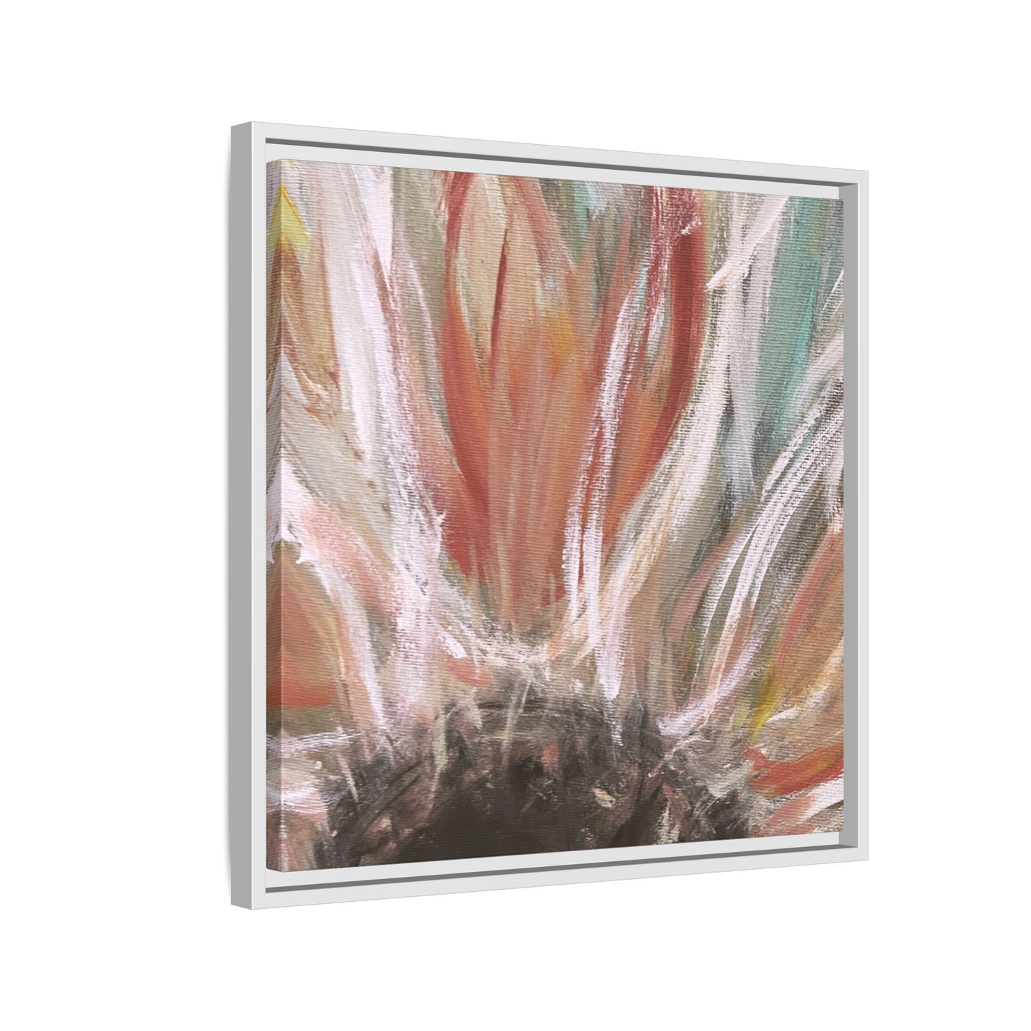 Framed Abstract Flower Canvas Print — Soft Coral & Teal Wall Art - Fortunate Lemon Shop