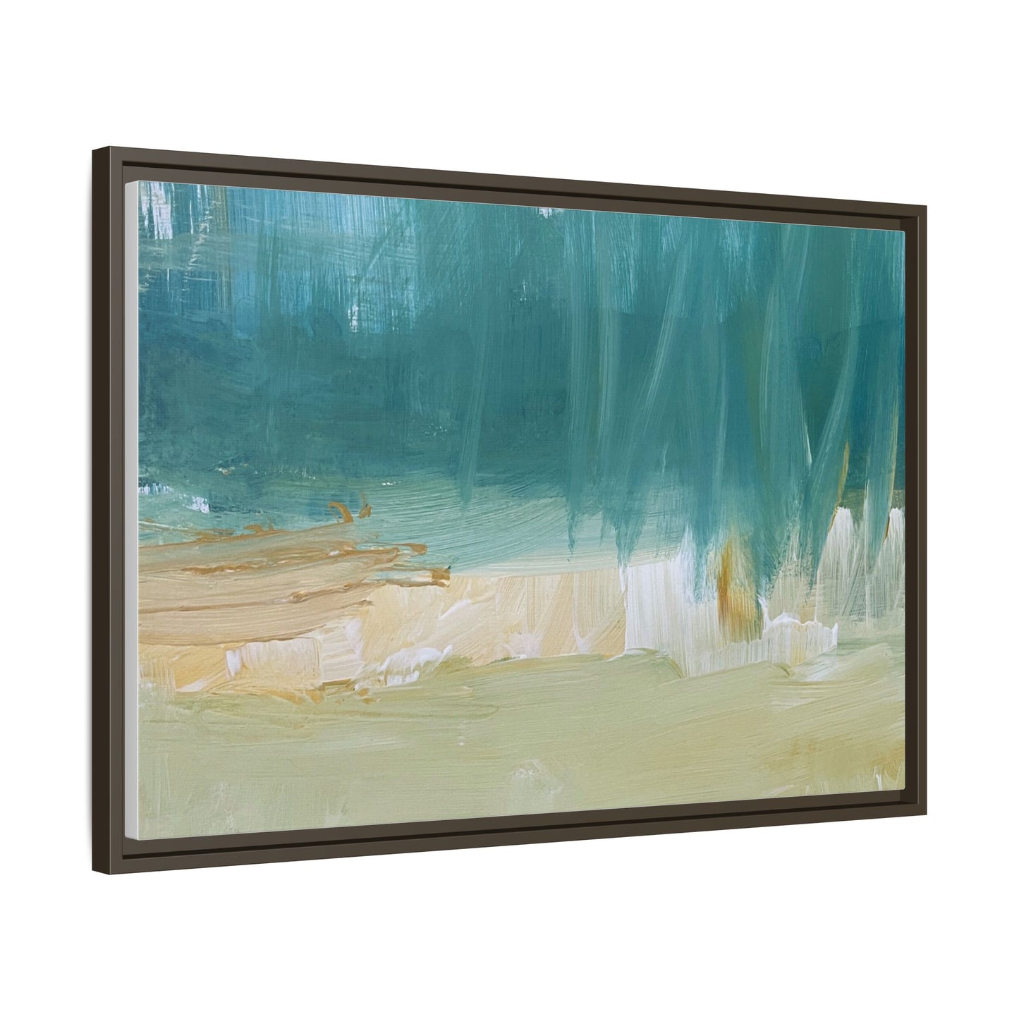 Teal Coastal Abstract Matte Canvas Framed Wall Art