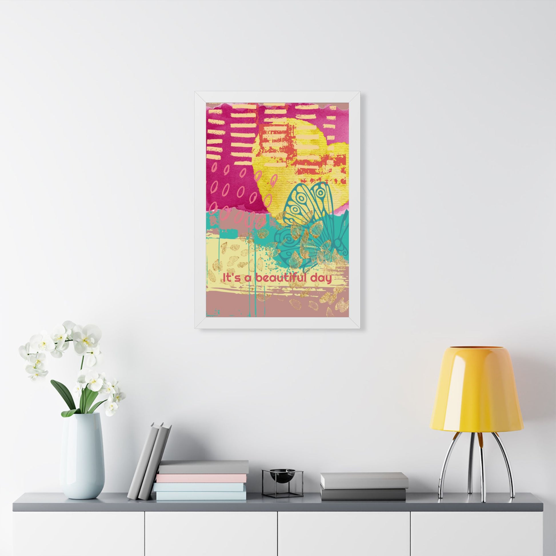 Framed Poster — 'It's a Beautiful Day' Colorful Abstract Butterfly Art - Fortunate Lemon Shop