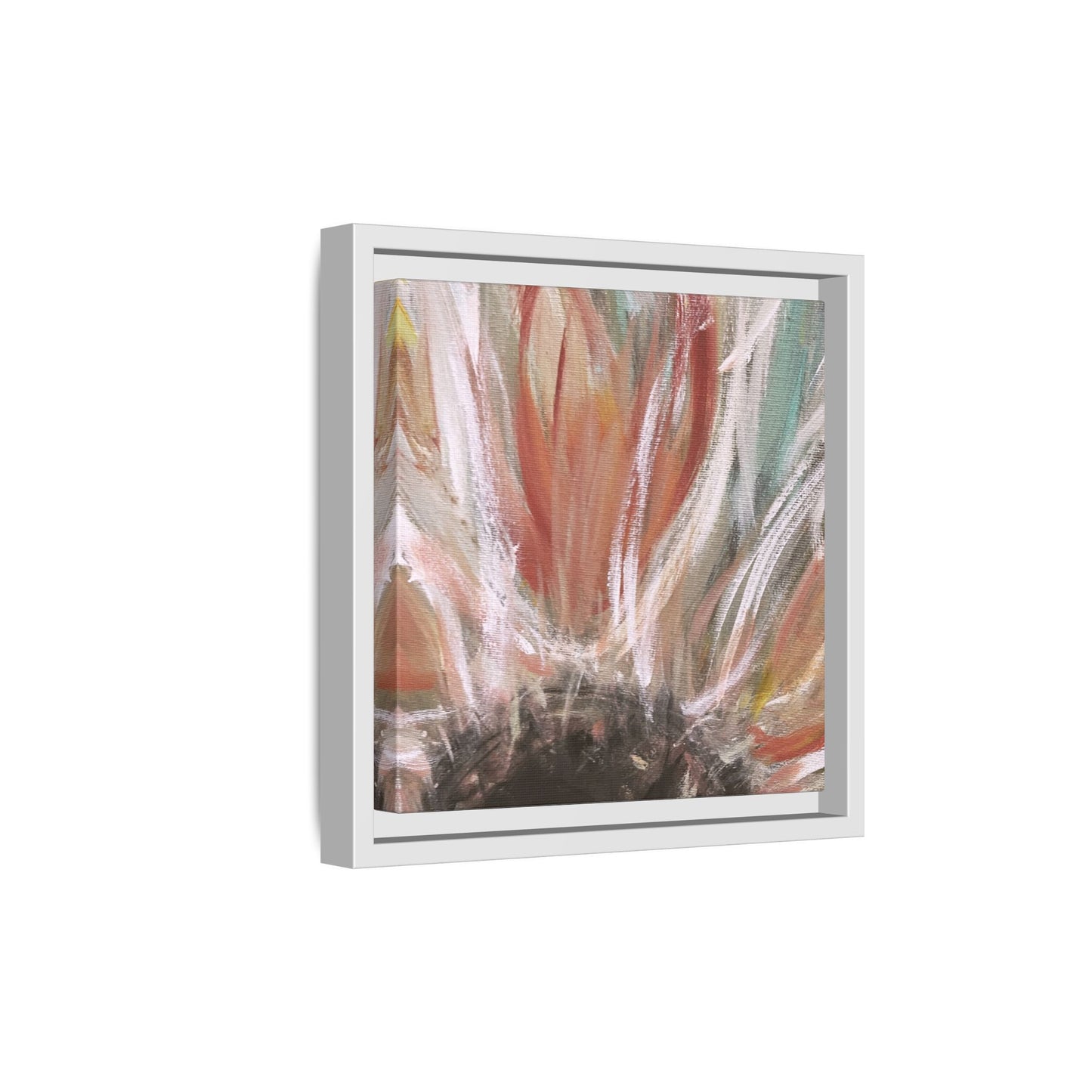 Framed Abstract Flower Canvas Print — Soft Coral & Teal Wall Art - Fortunate Lemon Shop