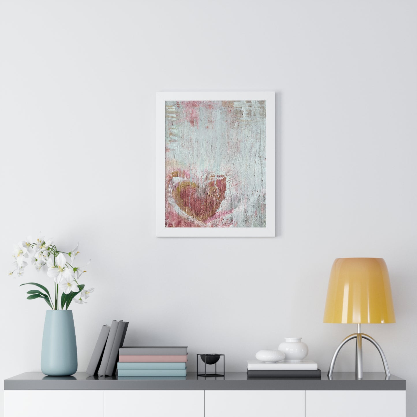 Framed Vertical Poster - Pastel Heart Abstract Wall Art (Romantic Nursery Decor)