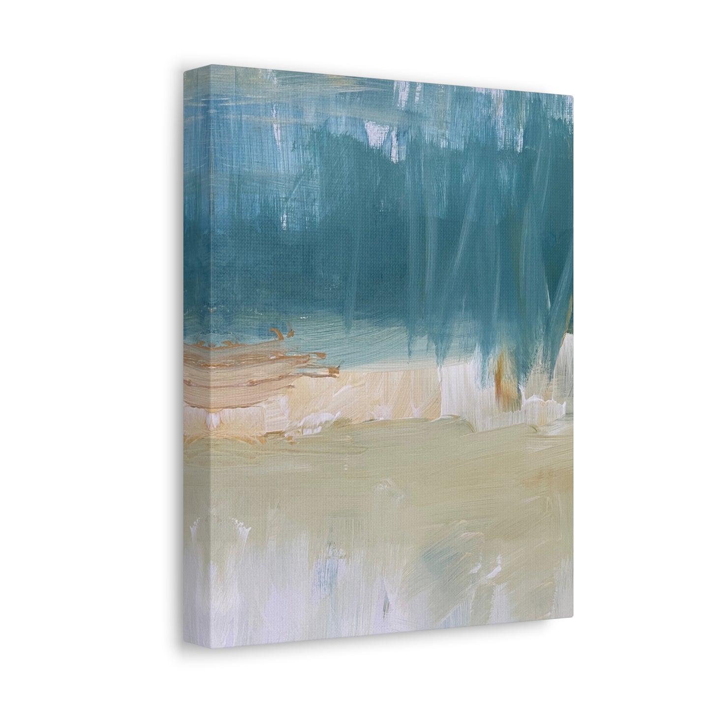 Abstract Seaside Brushstroke Stretched Canvas - Coastal Teal Wall Art - Fortunate Lemon Shop