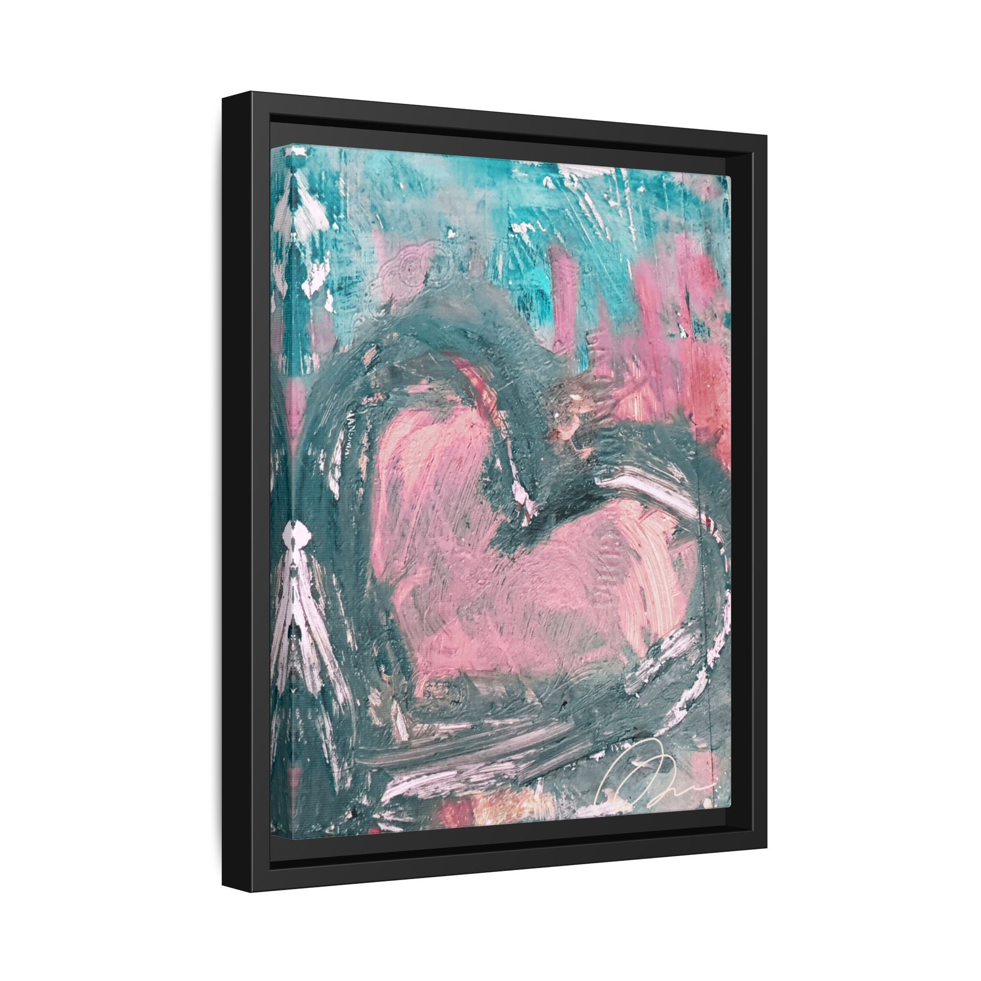 Abstract Pink Heart Framed Canvas Art – Romantic Multi-Color Wall Decor - Fortunate Lemon Shop
