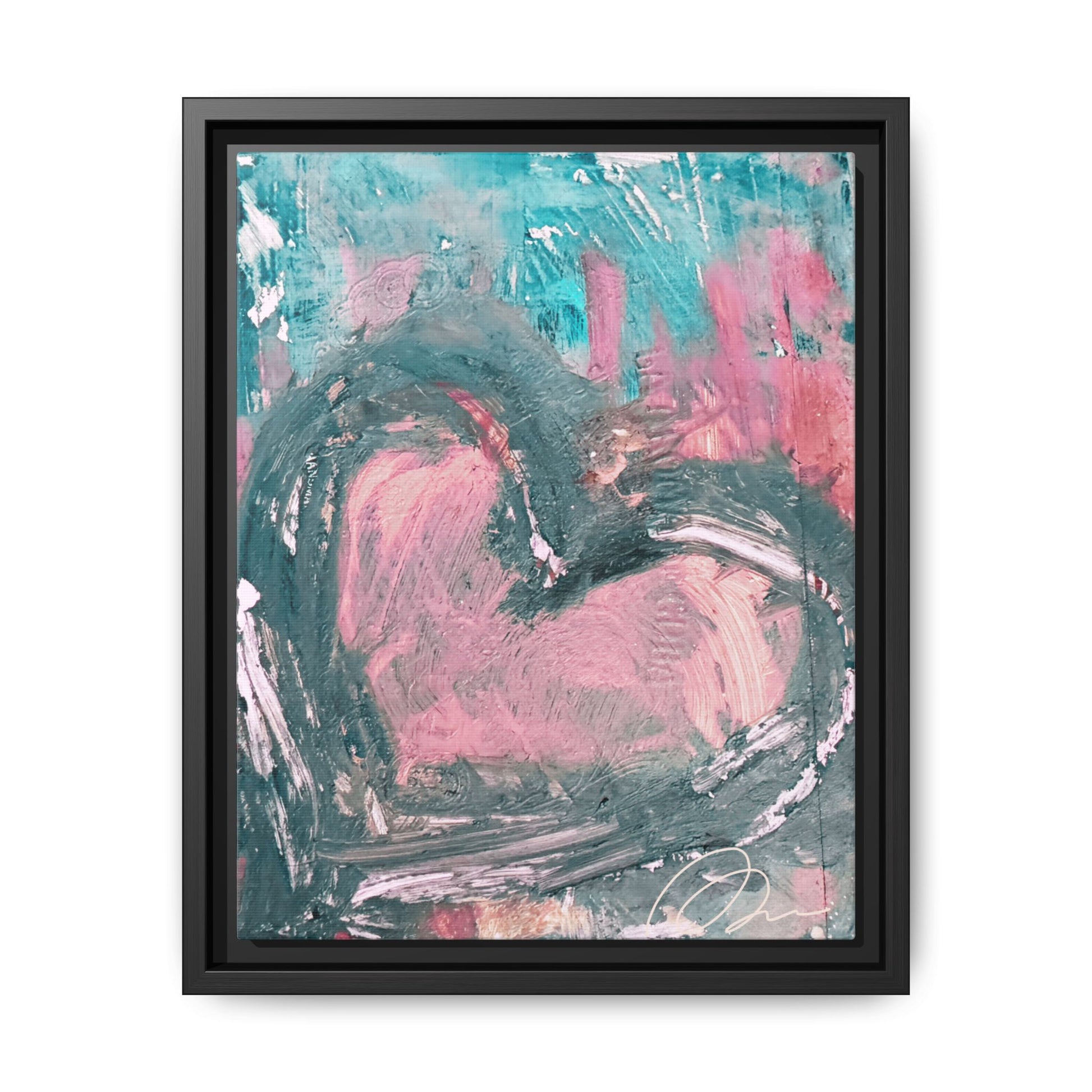 Abstract Pink Heart Framed Canvas Art – Romantic Multi-Color Wall Decor - Fortunate Lemon Shop