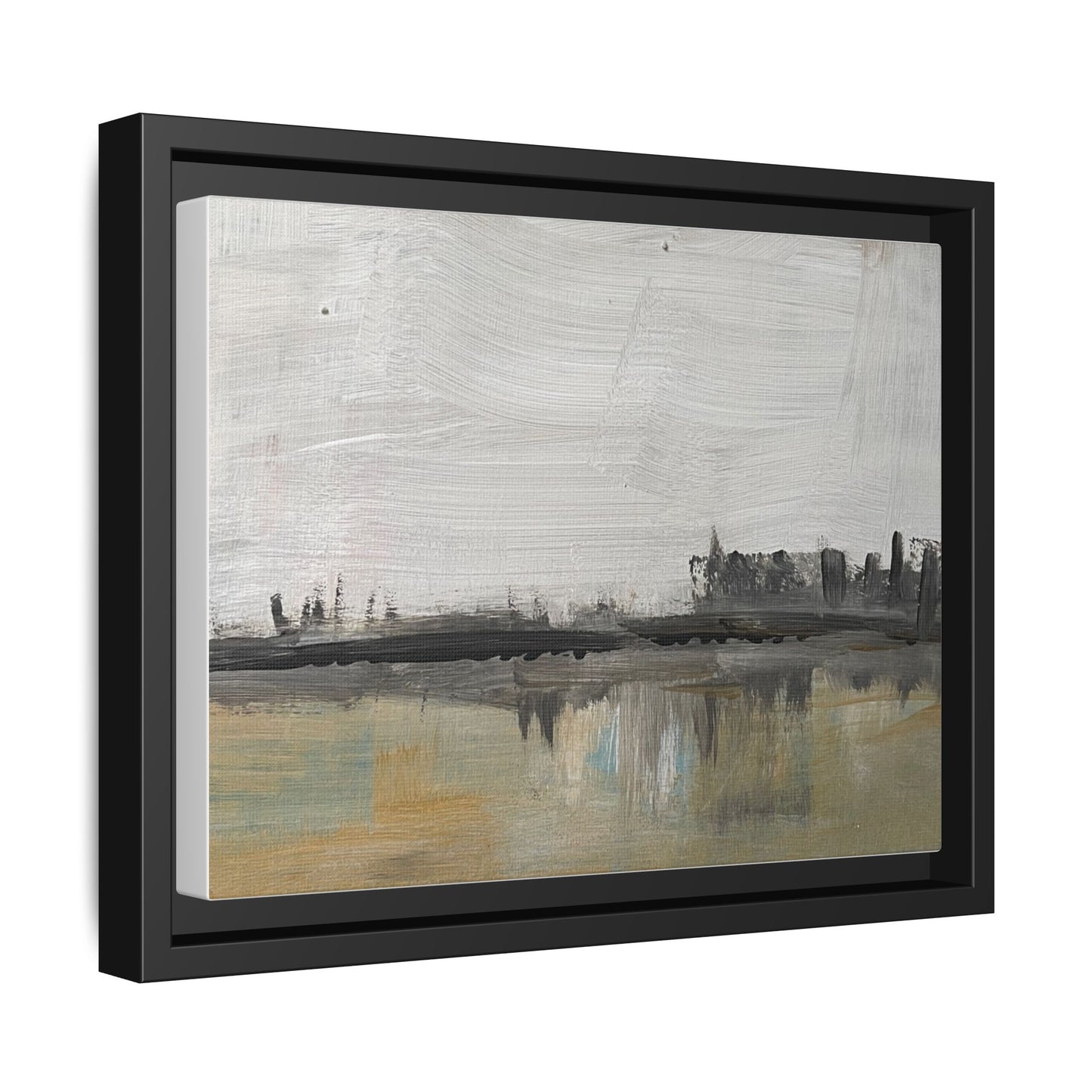 Urban Reflection Framed Canvas Print — Neutral Cityscape Wall Art