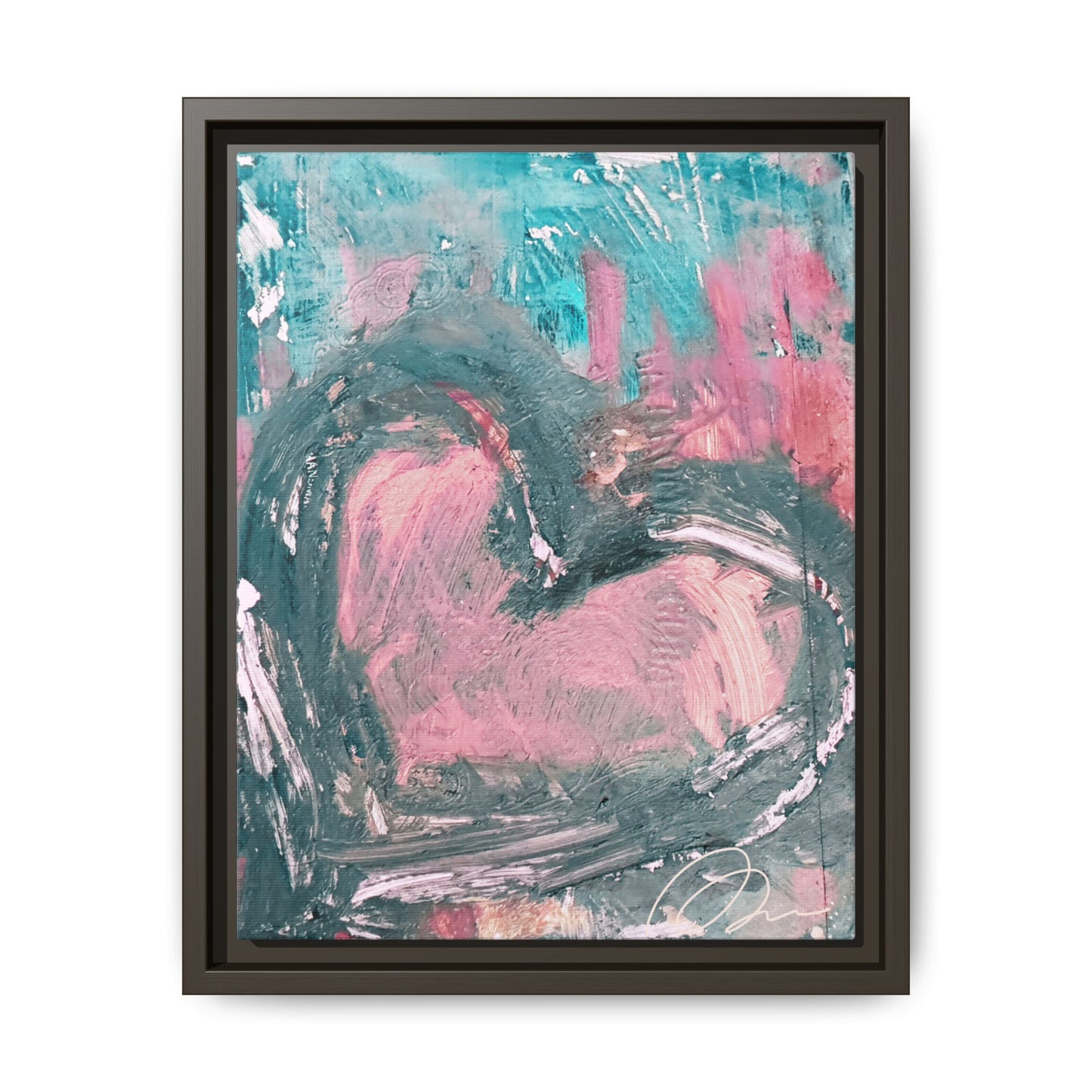 Abstract Pink Heart Framed Canvas Art – Romantic Multi-Color Wall Decor - Fortunate Lemon Shop