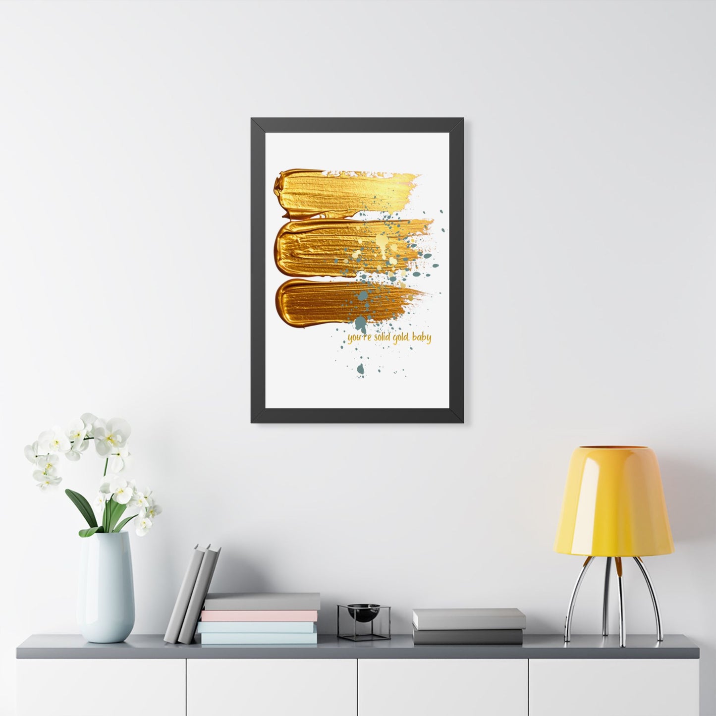 Framed Poster — 'You're Solid Gold, Baby' Abstract Gold Brushstroke Wall Art - Fortunate Lemon Shop
